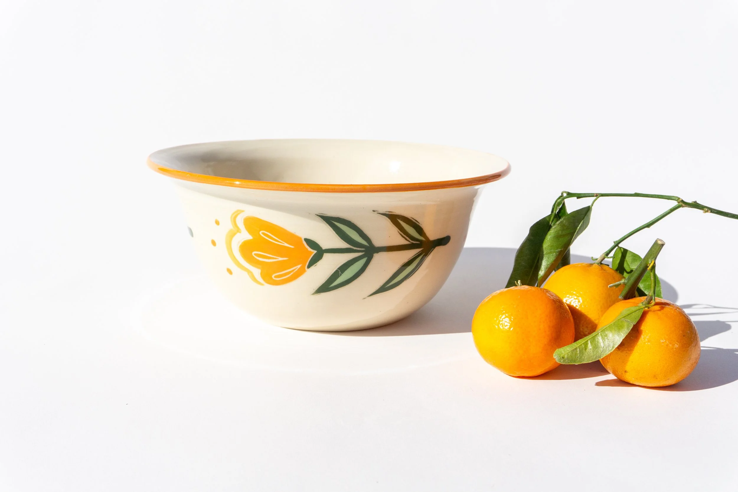 Small White Serving Bowl with Orange Flowers