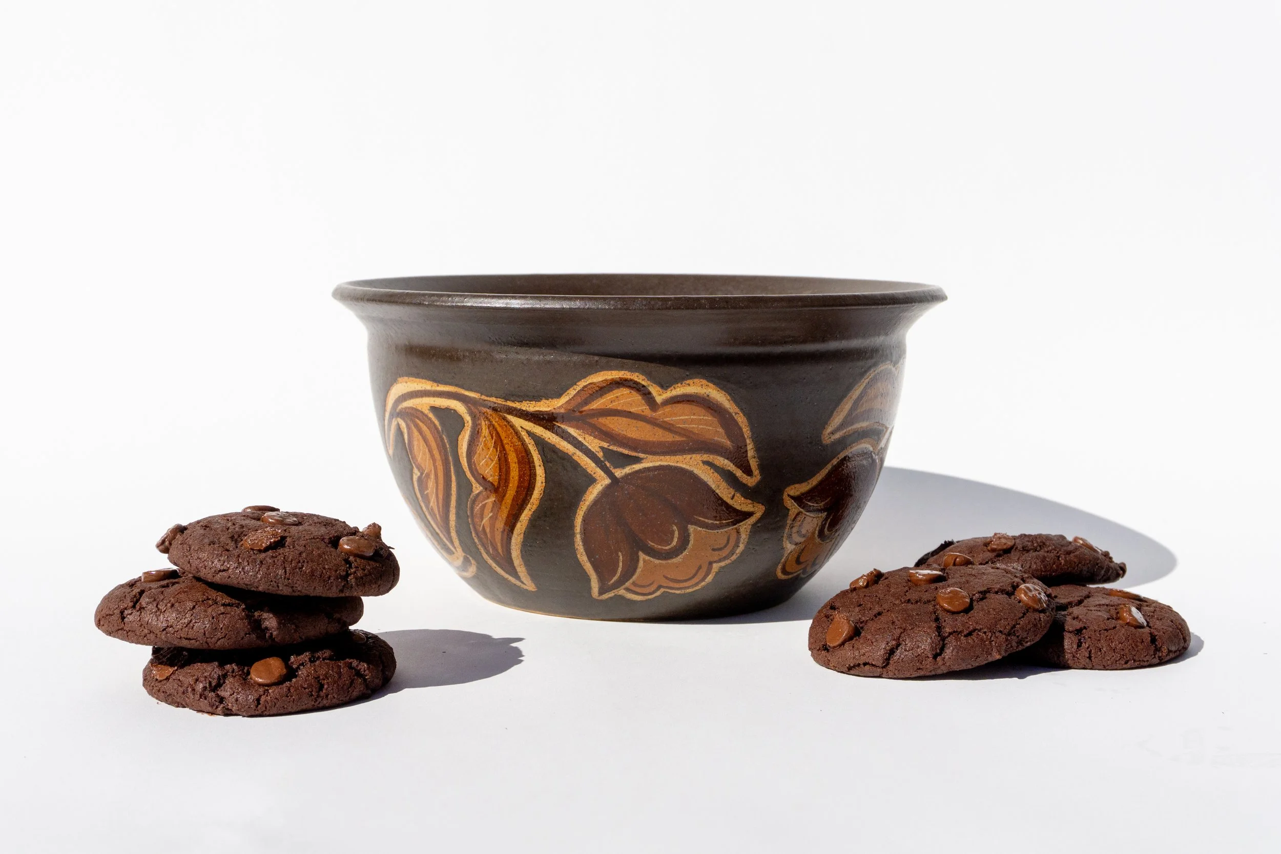 Medium Brown Mixing Bowl with Brown Flowers
