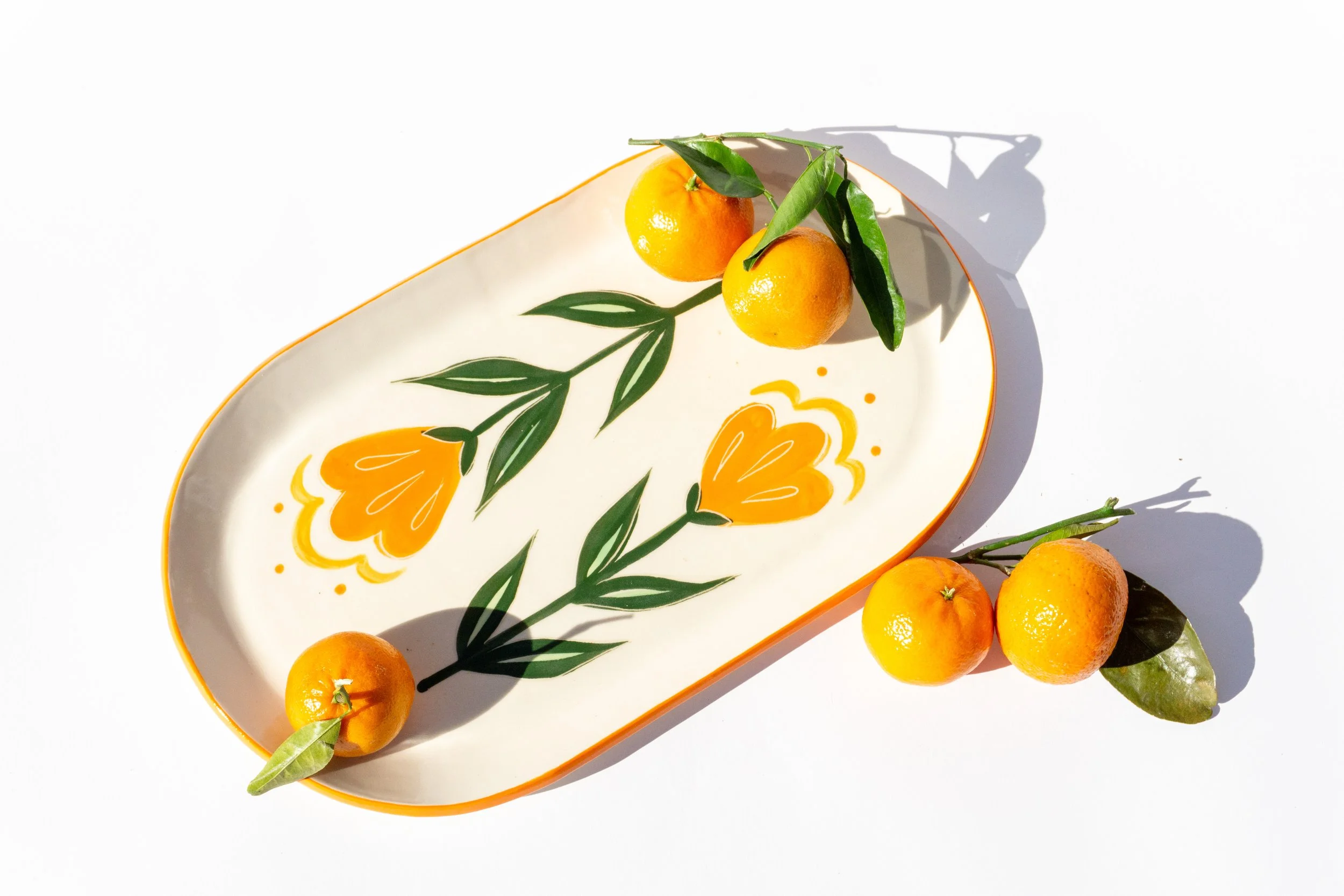 Medium White Platter with Orange Flowers
