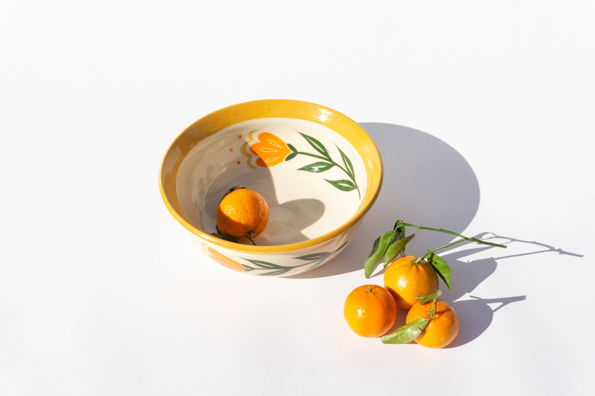 Medium White Serving Bowl with Orange Flowers