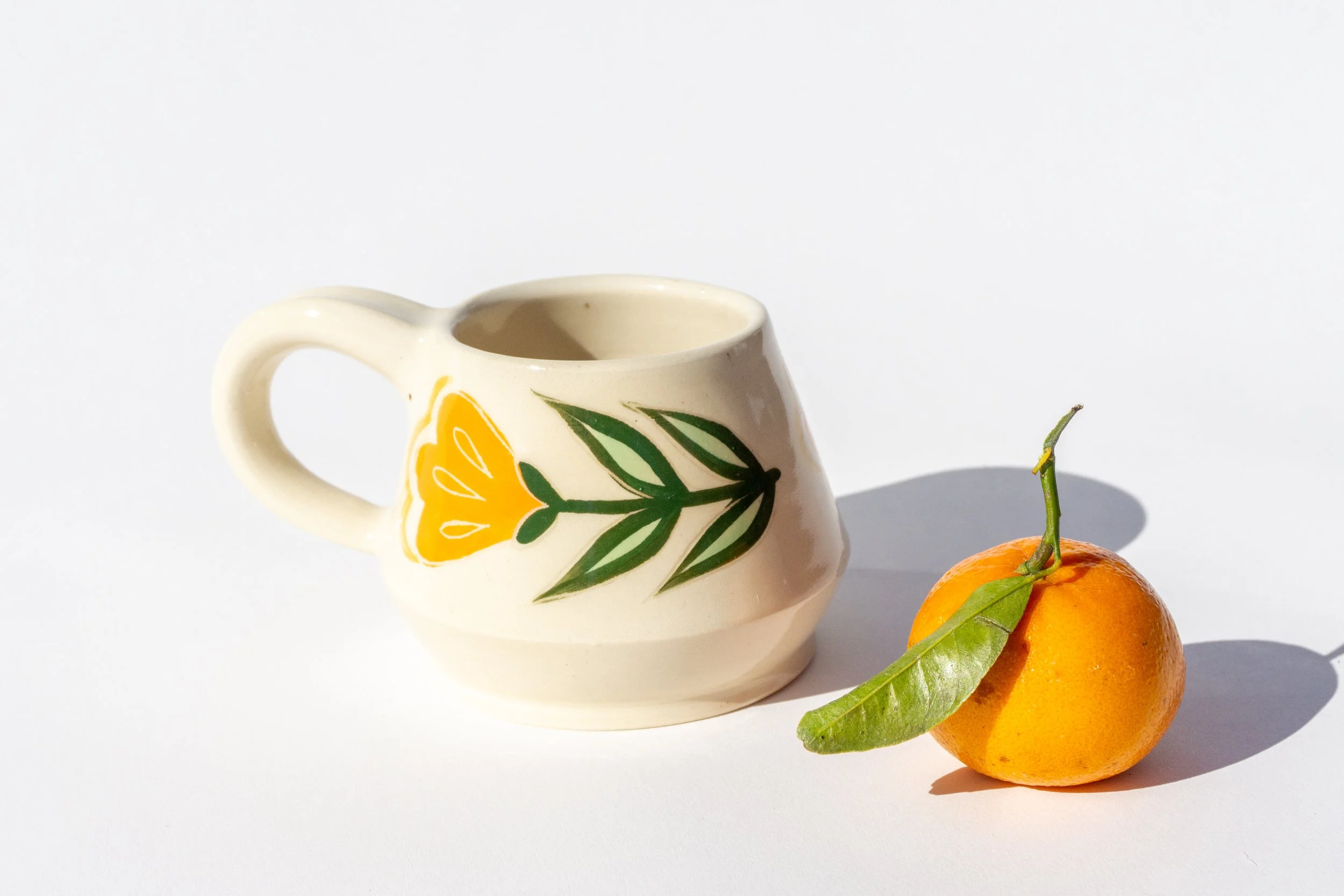 White Mug with Orange Flowers