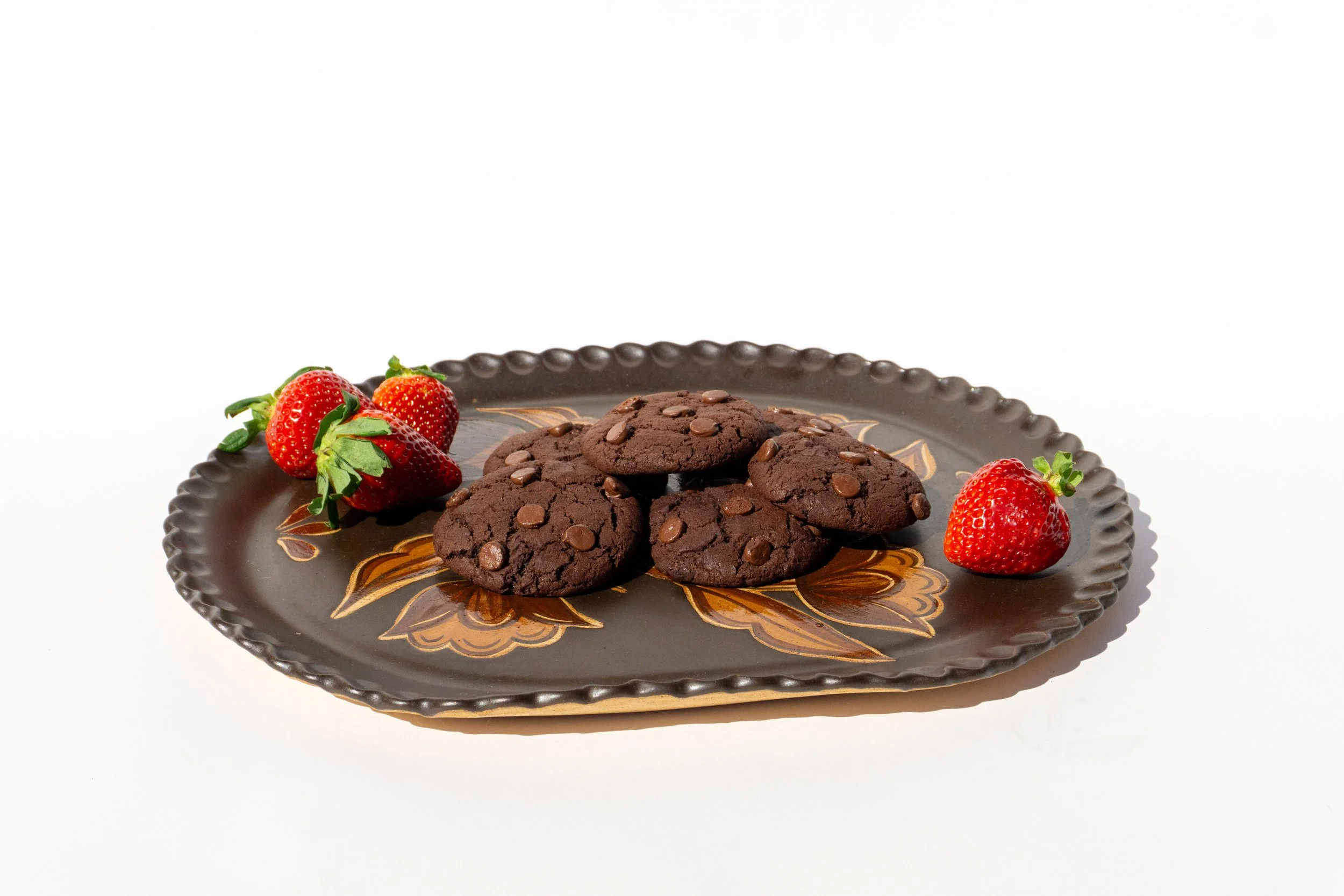 Large Brown Platter with Brown Flowers