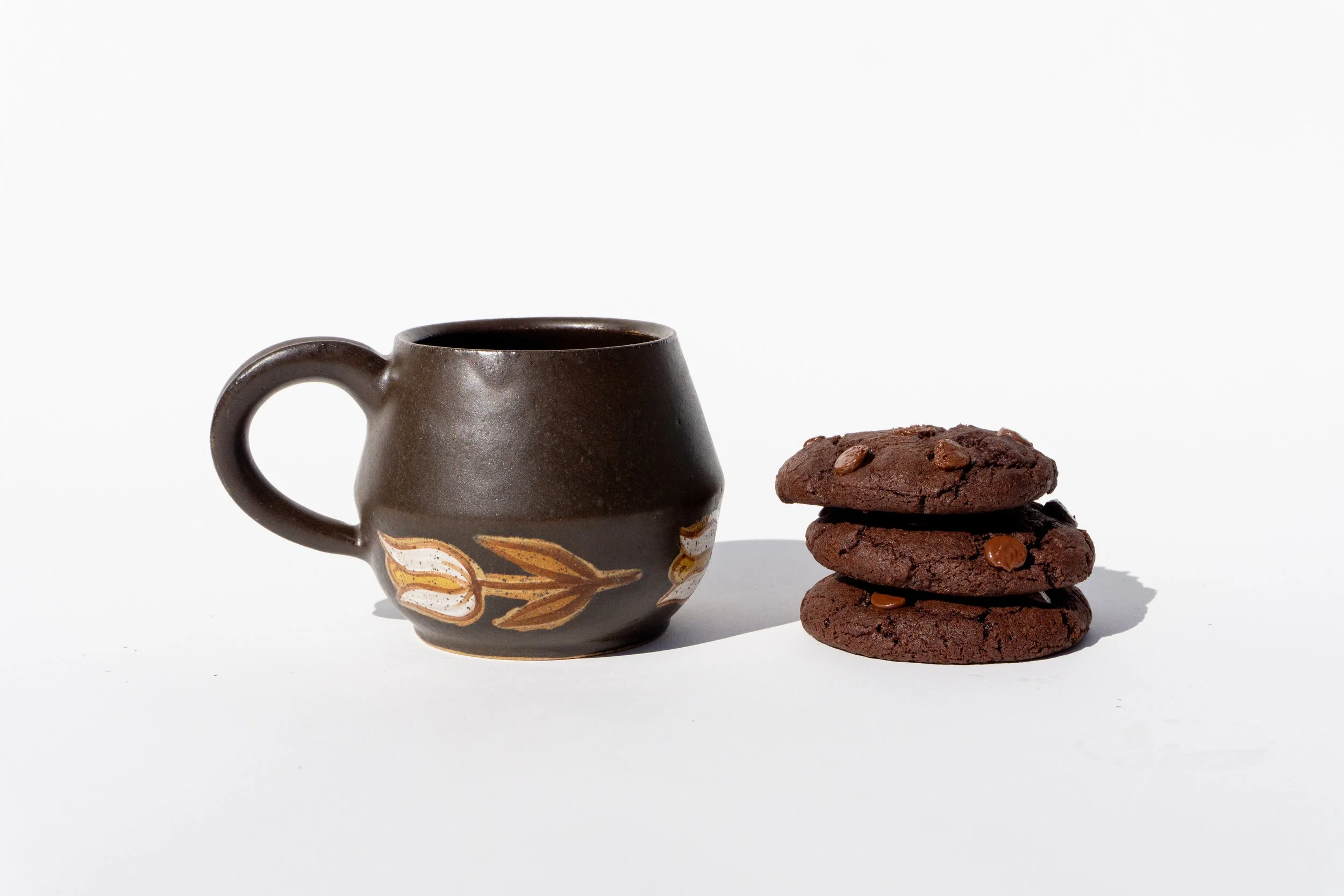 Brown Mug with White Flowers