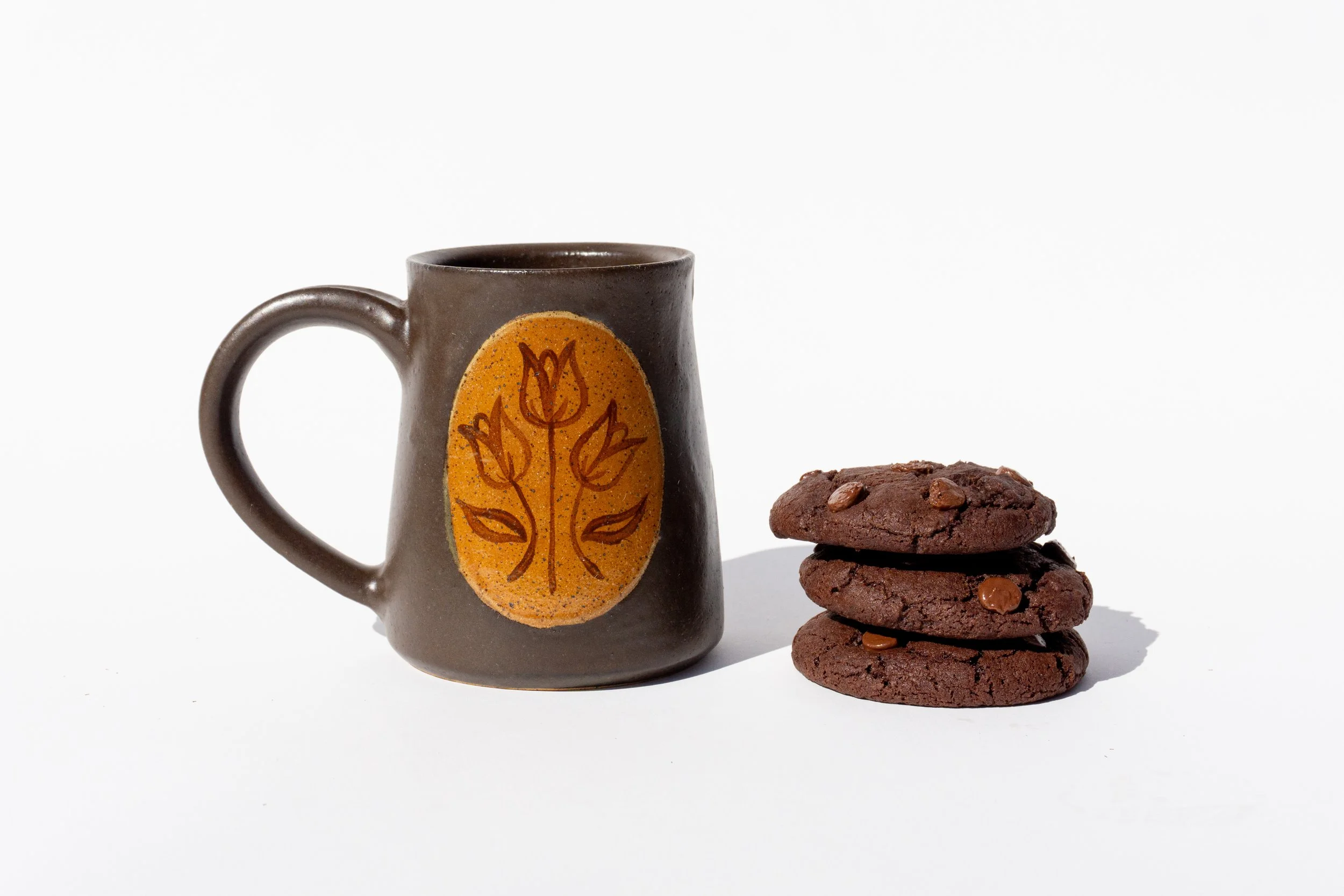 Brown Mug with Brown Flowers
