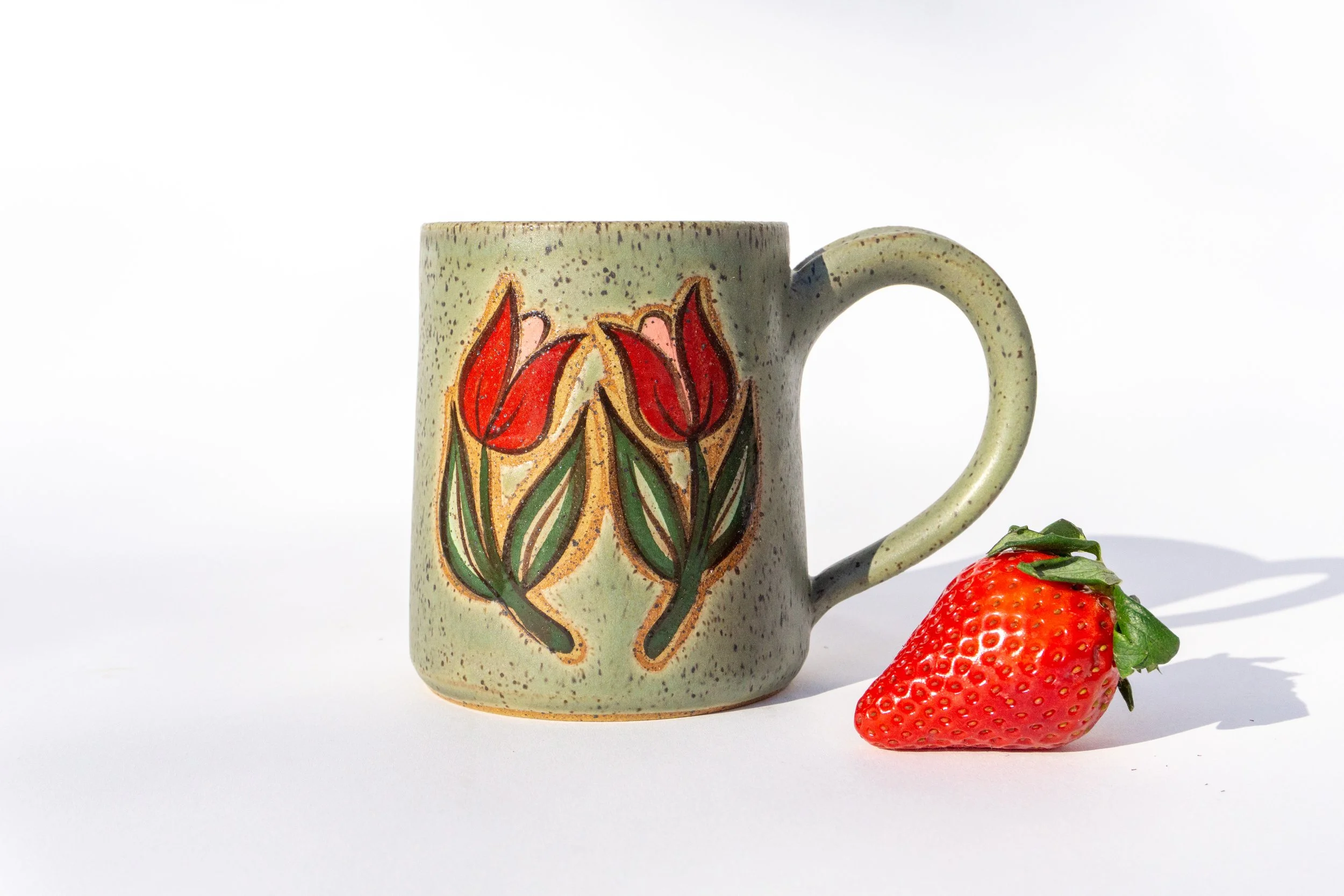 Green Mug with Red Flowers