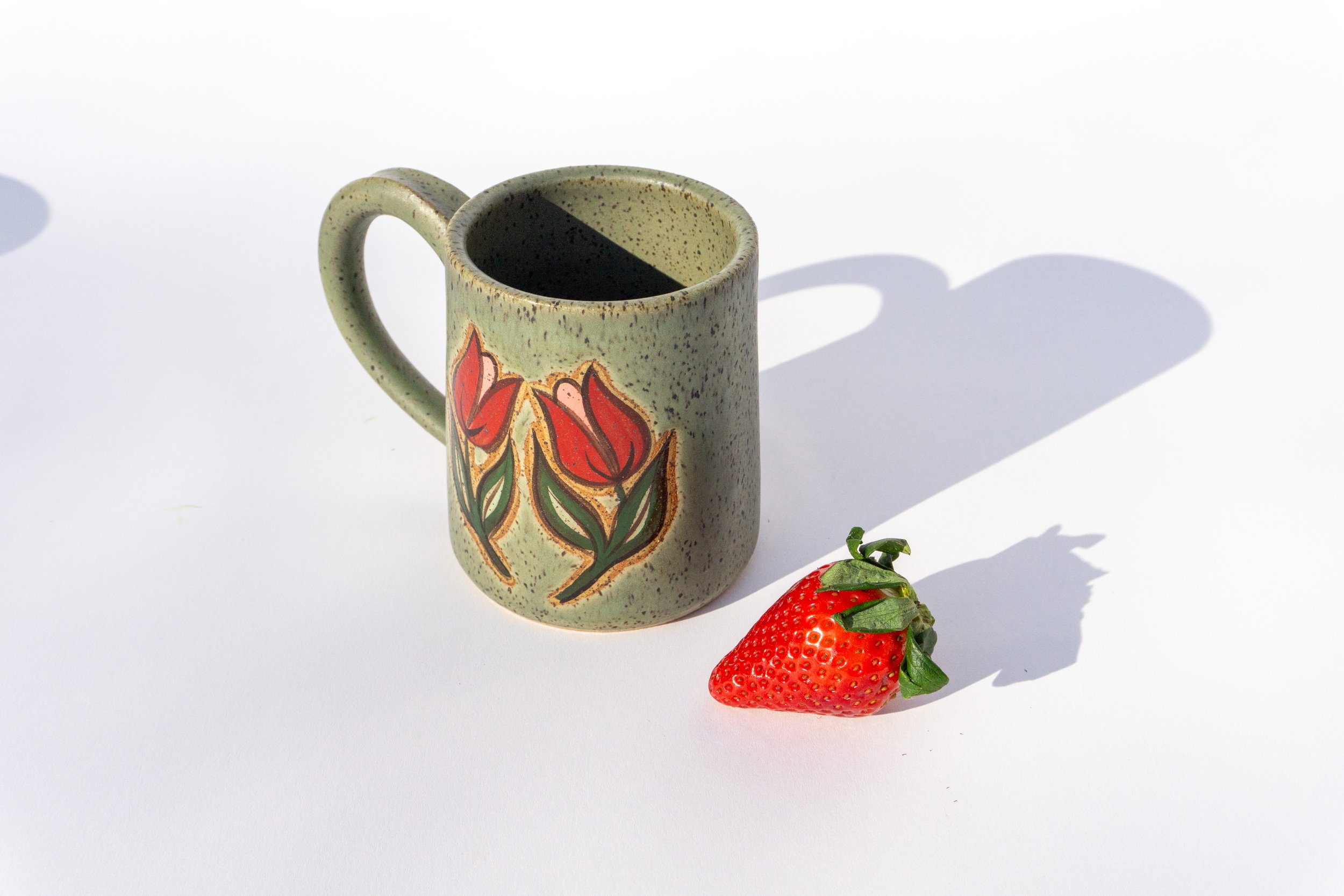 Green Mug with Red Flowers