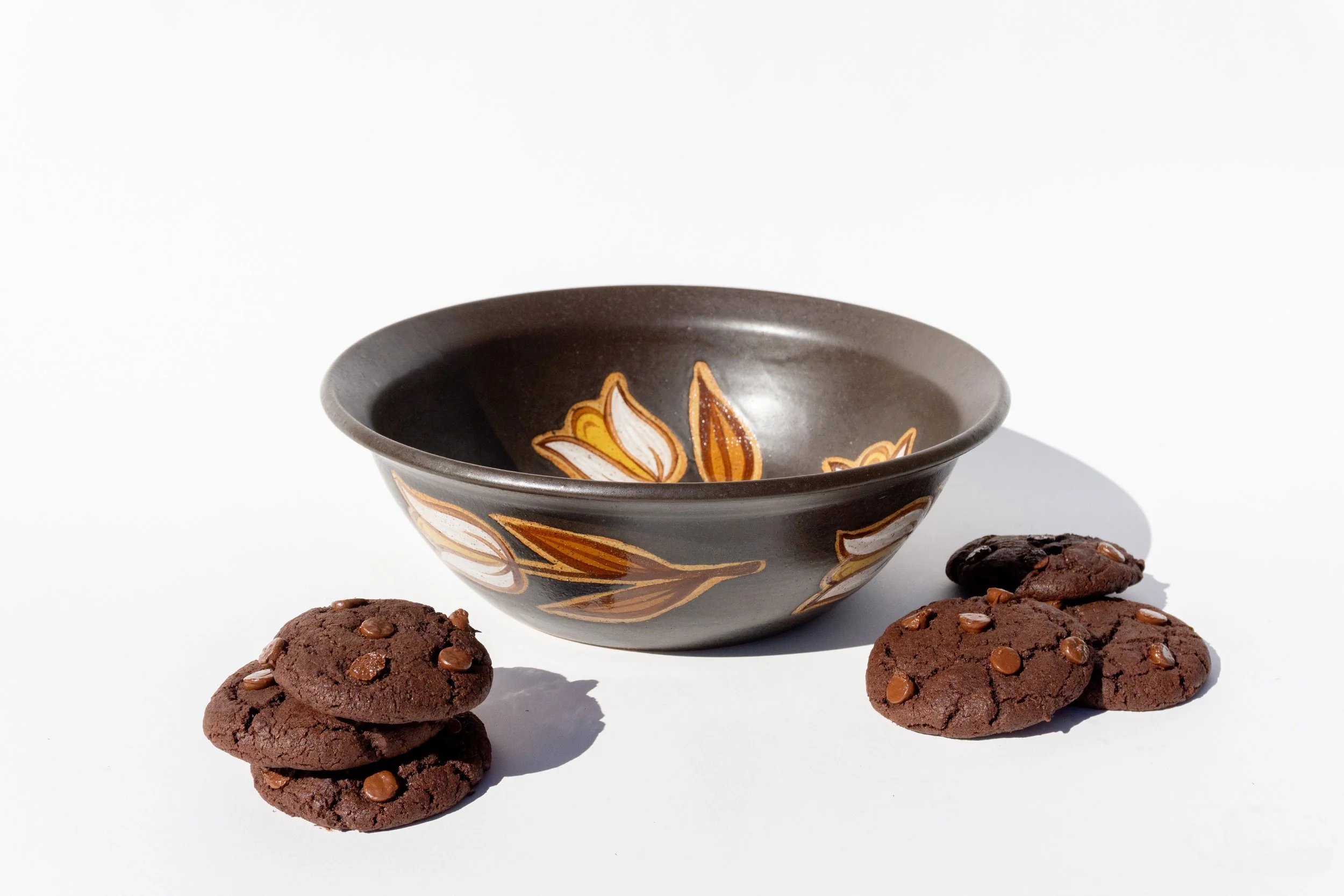Large Serving Bowl with White Flowers