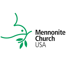 Logo of Mennonite Church USA featuring a stylized dove holding olive branches with text.
