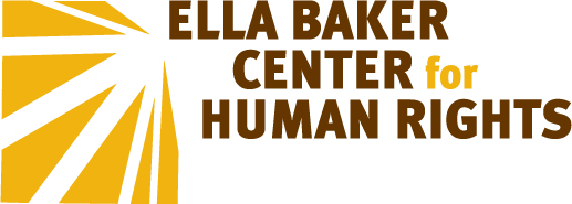 Ella Baker Center for Human Rights logo with black and yellow design elements