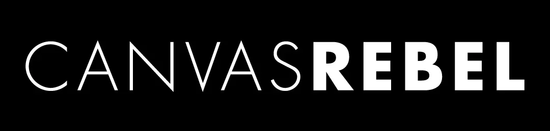Logo with the words 'CANVAS REBEL' in white text on a black background