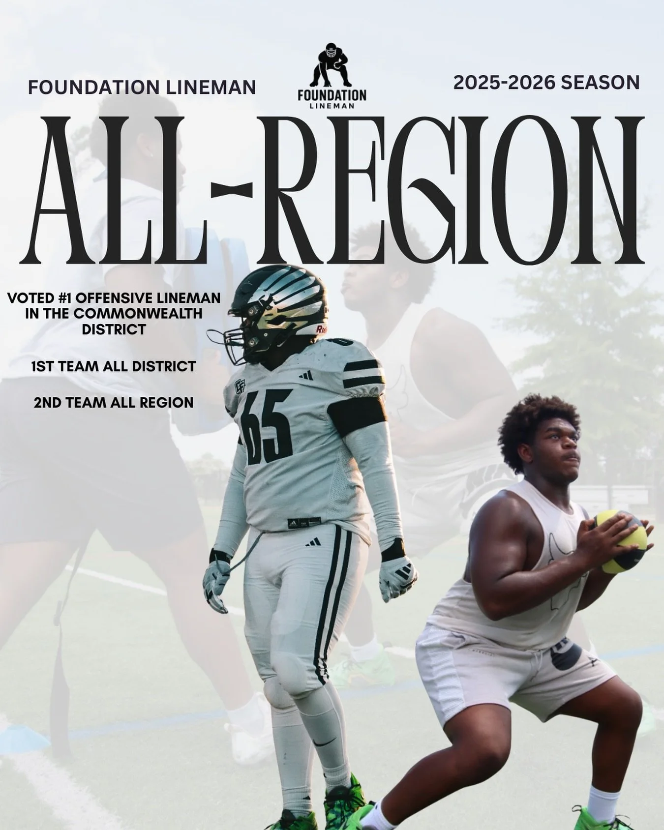 Huge Congratulations to Kenyon White, super hard worker and is going to make big bounds this off season!

2nd Team All Region (6B)
Colonial Forge 2027 Offensive Lineman.