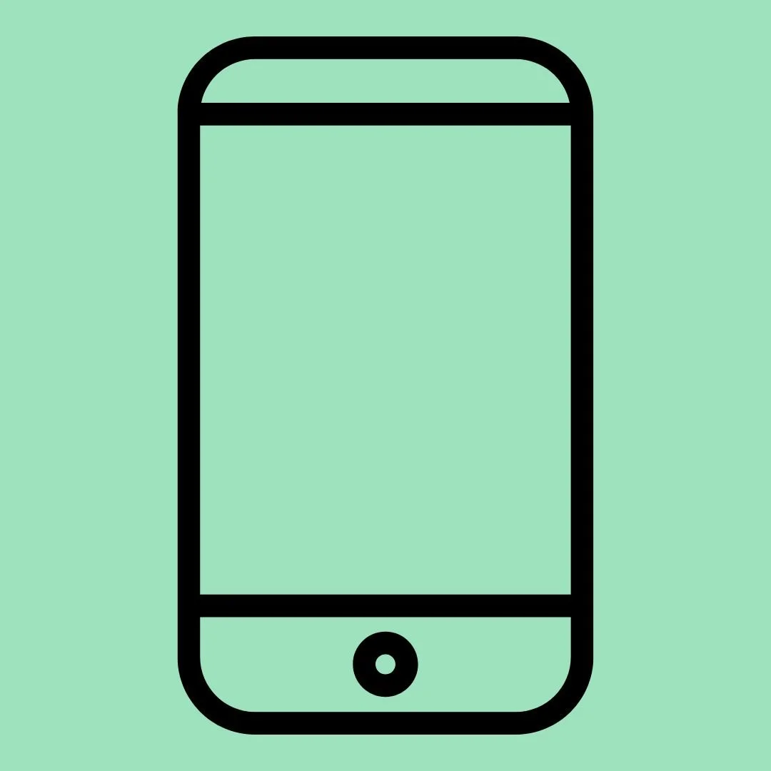 Outline drawing of a smartphone with a home button, set against a light green background.