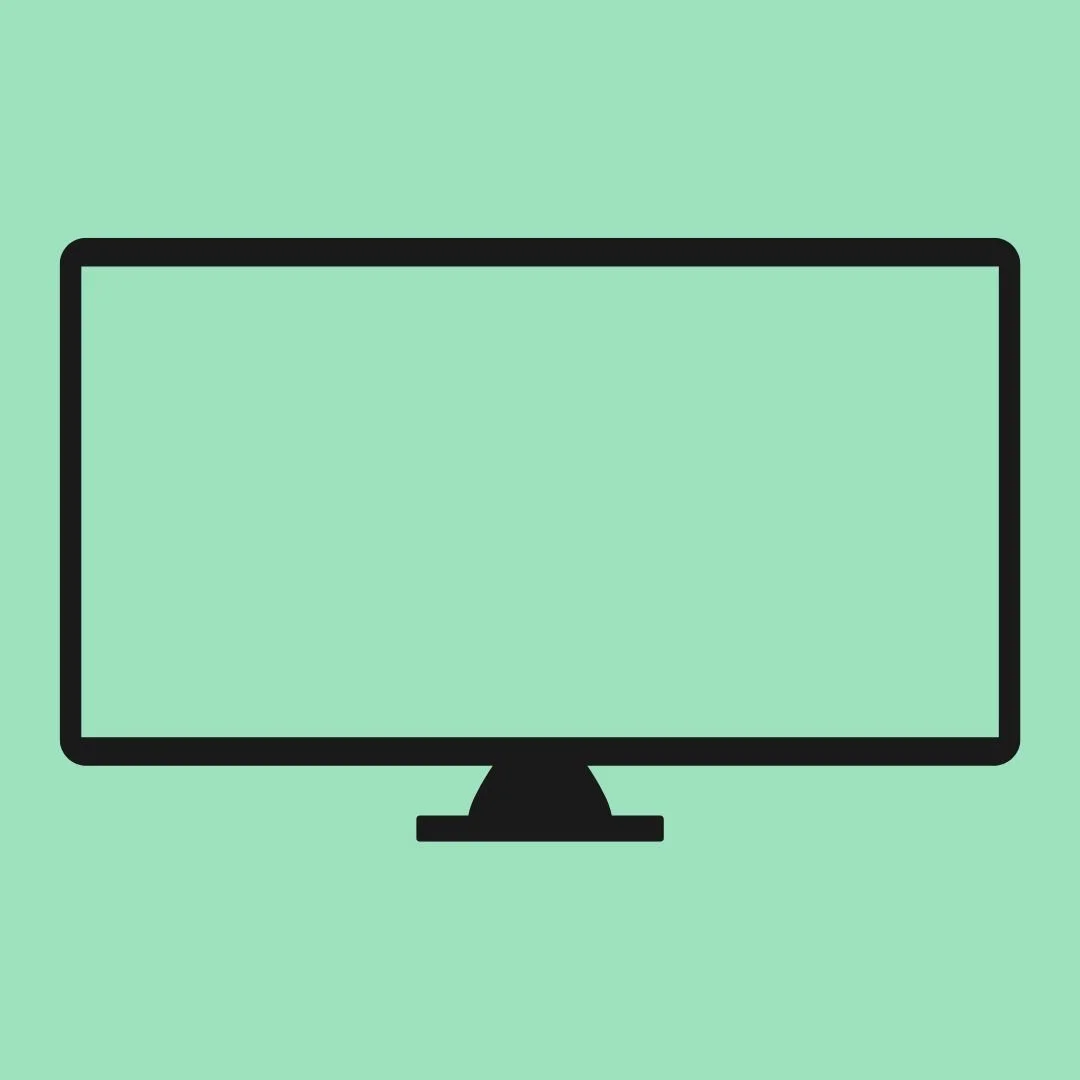 Simple illustration of a computer monitor on a light green background.