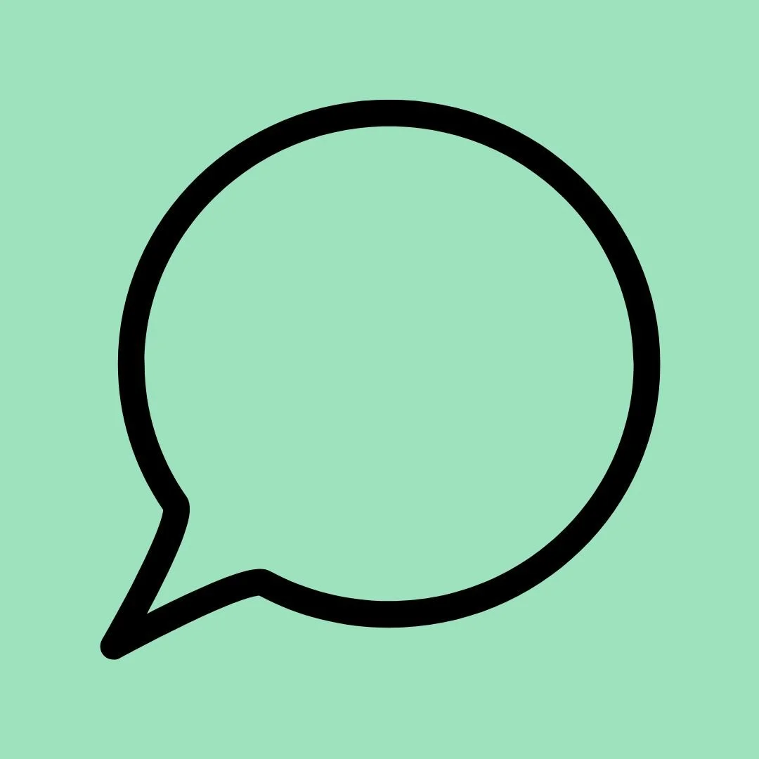 Empty speech bubble icon on a green background.