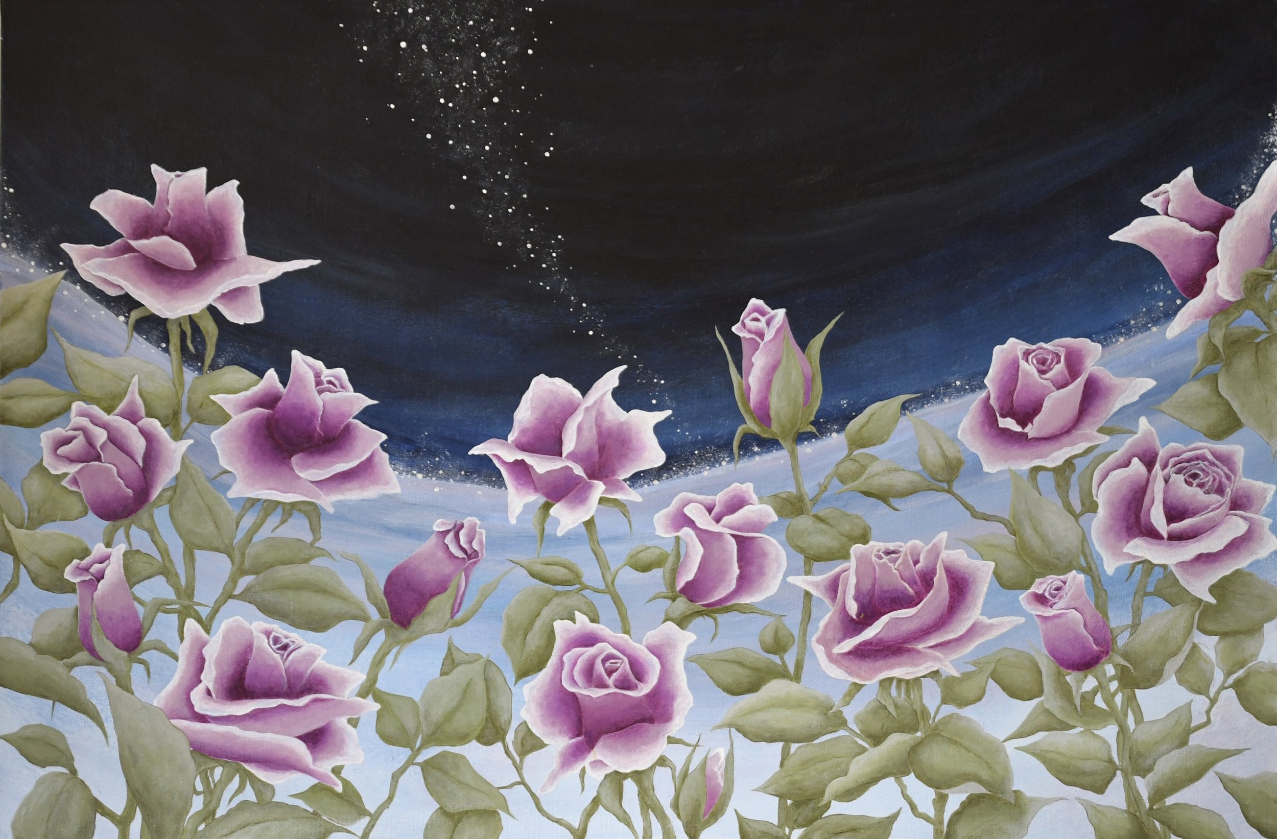 "Celestial Garden" Acrylic on Canvas 24×36 inches 2019