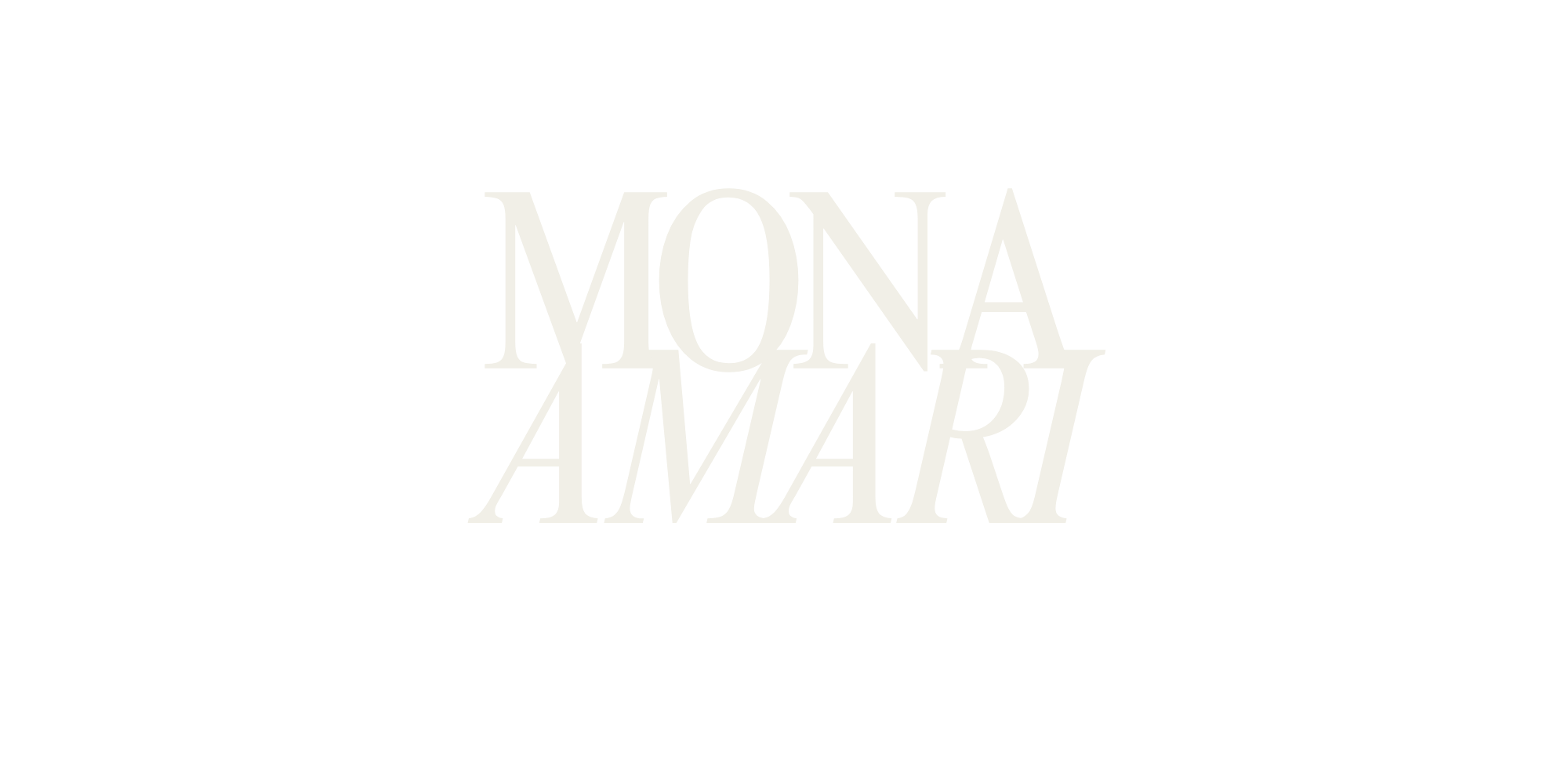 Black background with white text that reads 'MONA AMARI' in a stylish font.