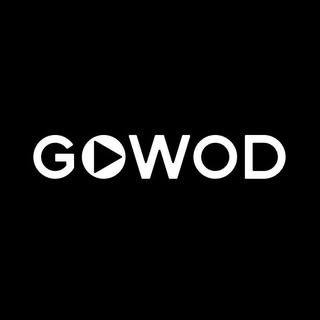 Gowod logo with a black background and white text, featuring a play button inside the letter 'O'.
