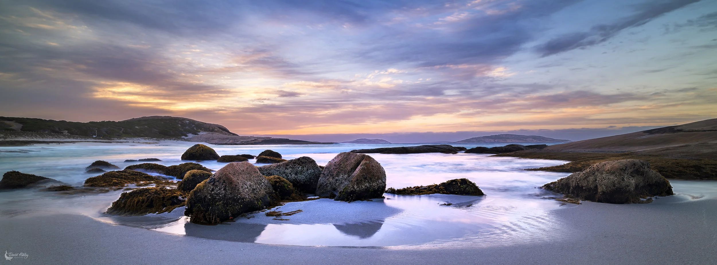 Magical, serene morning at Salmon Beach, Esperance. Low tide revealed these awesome rocks which are normally pretty well submerged. (SB05)