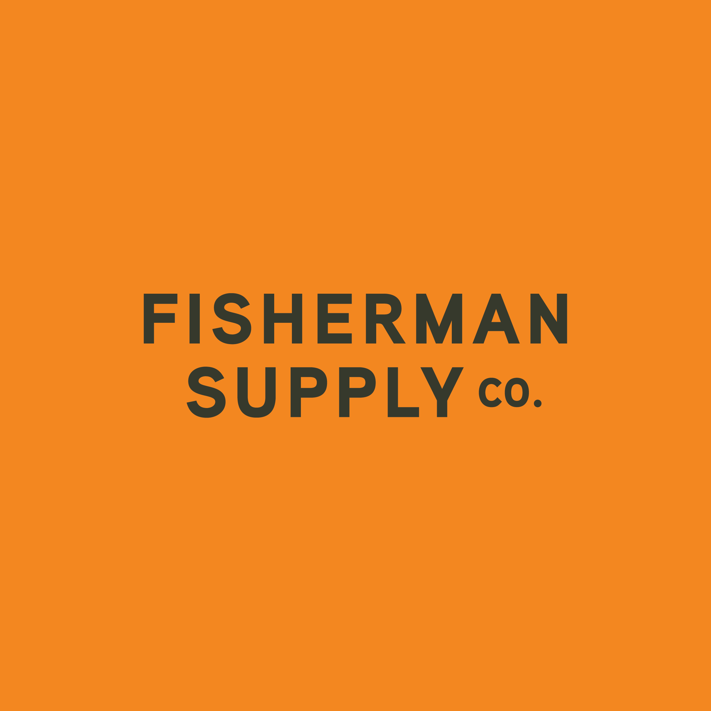 Orange background with black text that reads 'Fisherman Supply Co.'