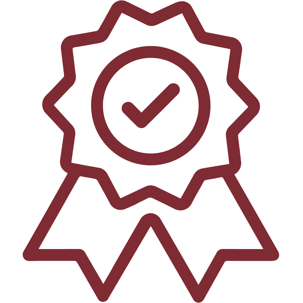 An icon of an award ribbon with a checkmark in the center.