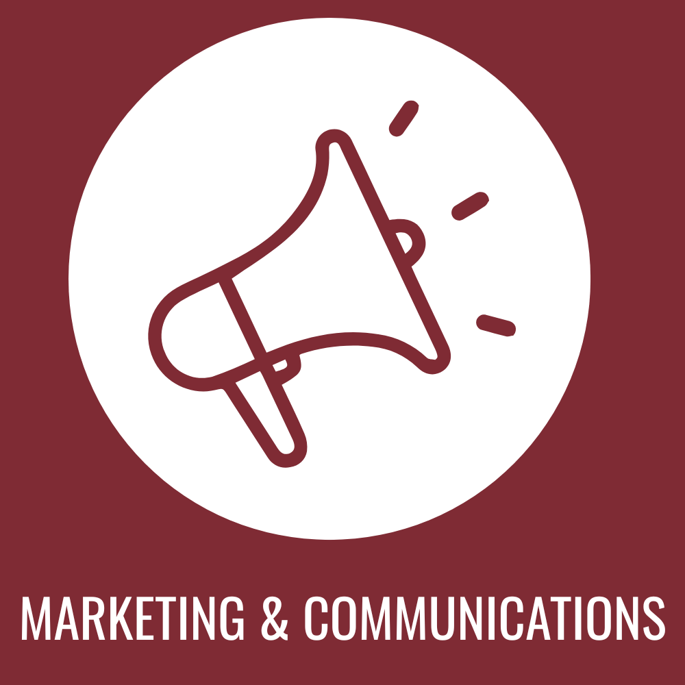 Icon of a megaphone with sound lines, representing marketing and communications