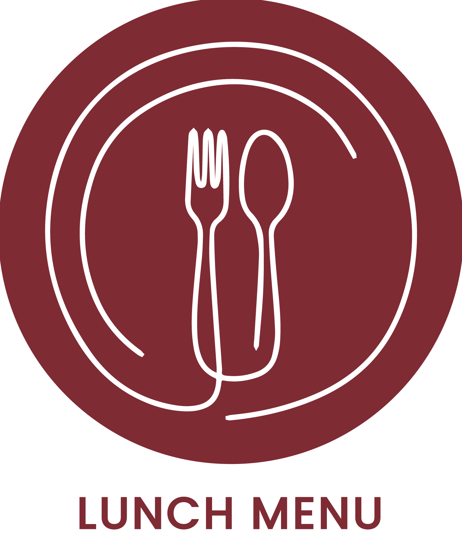 An illustrated icon of a plate with a fork and knife, indicating a lunch menu.
