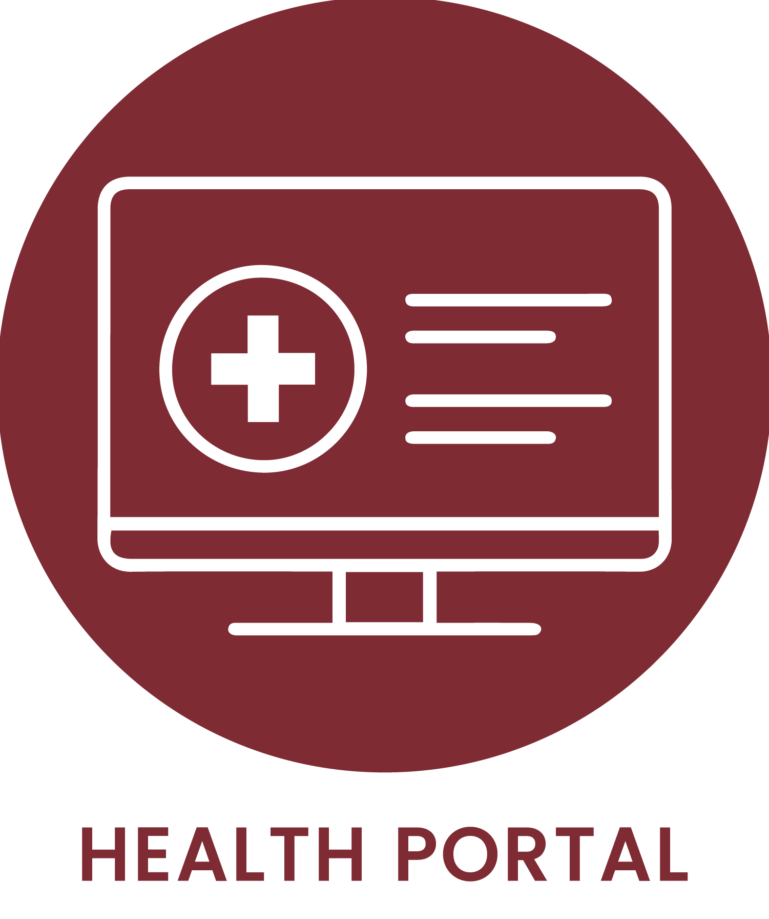 Illustration of a computer monitor with a medical cross symbol on the screen, representing a health portal, with the text 'HEALTH PORTAL' below.