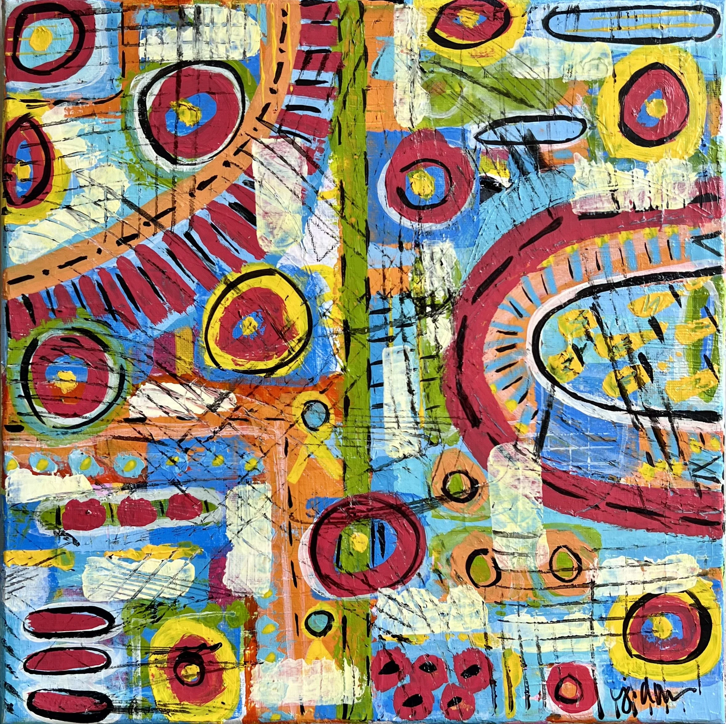 ON THESE CROWDED STREETS, acrylic on canvas, 12 x 12 in, 2024