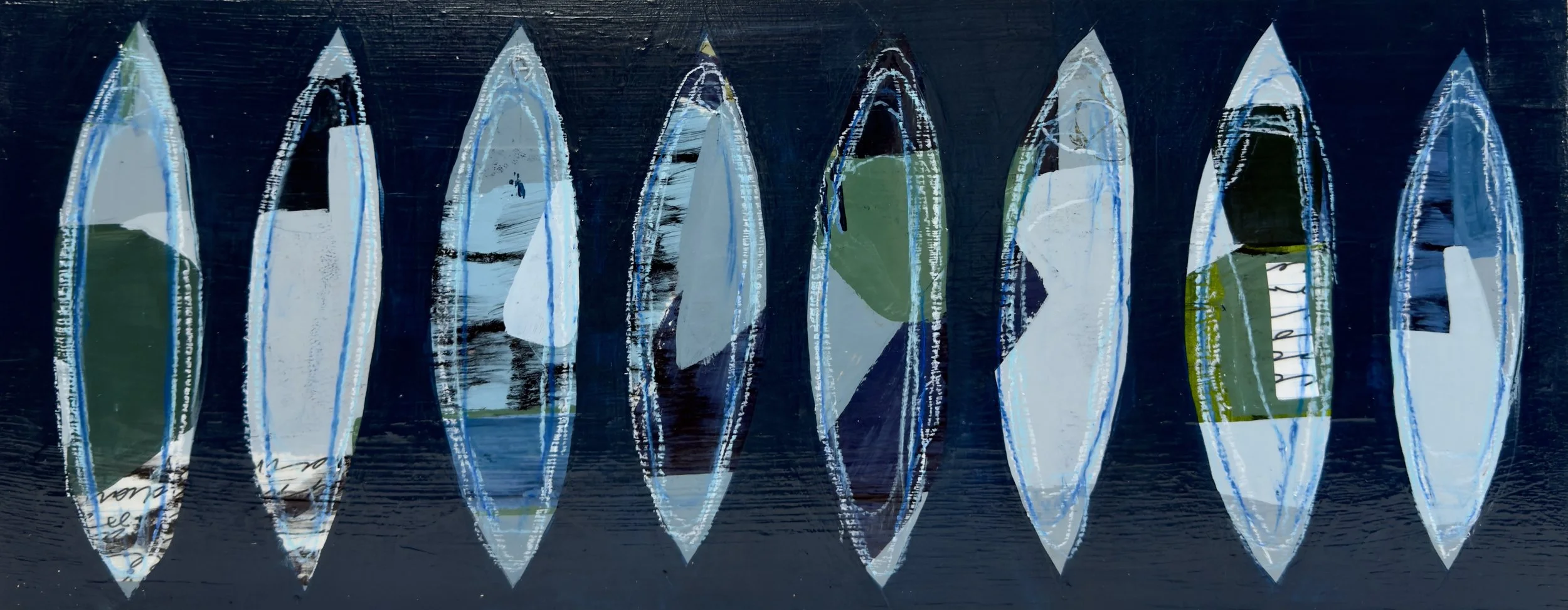 CROSSCURRENTS, acrylic/mixed-media on wood, 20 x 8 in, 2025, Sold