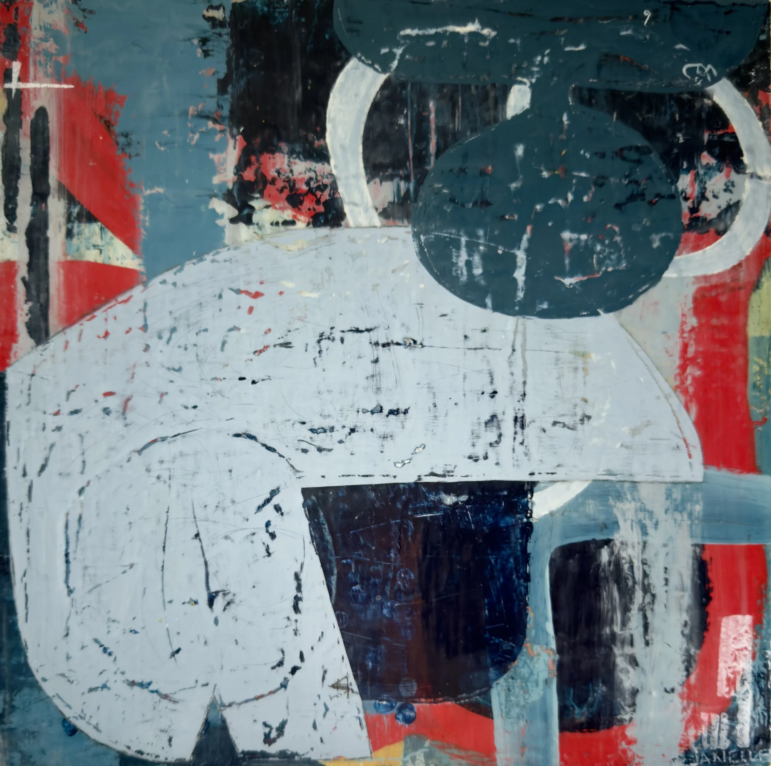 HOVER, acrylic/mixed-media on cradled wood panel, 12 x 12 in, 2025
