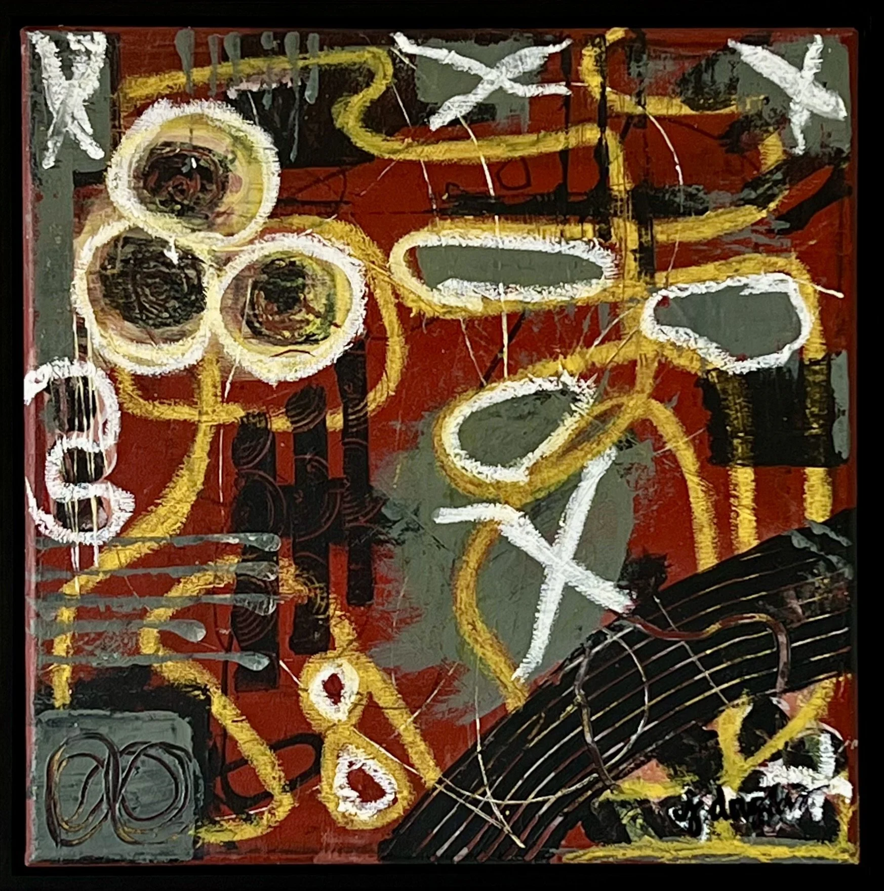X, A SIGNATURE, acrylic/mixed-media on canvas, framed, 12 x 12 in, 2024, NFS