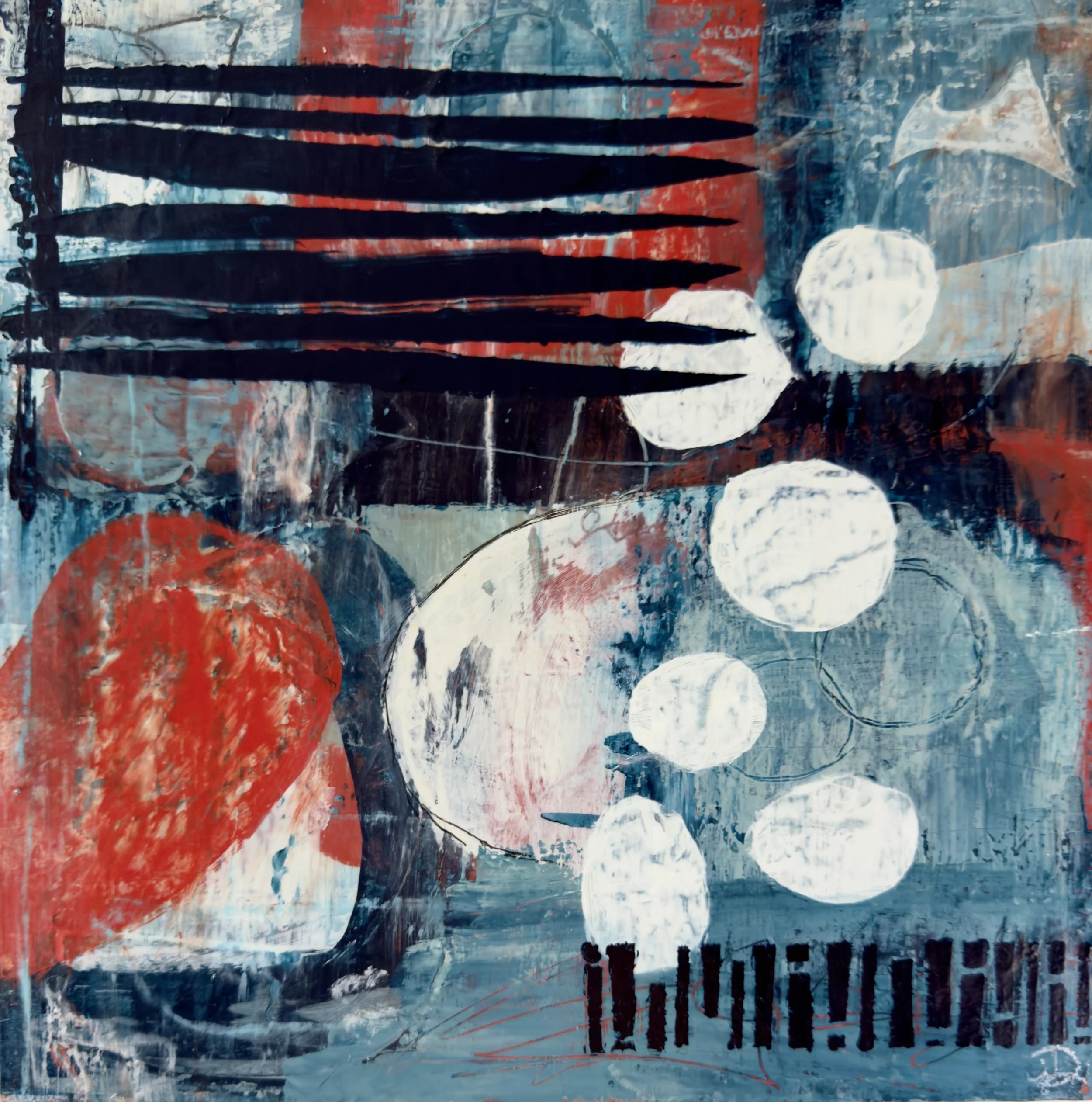 FENCES, acrylic/mixed-media on cradled wood panel, 12 x 12 in, 2025