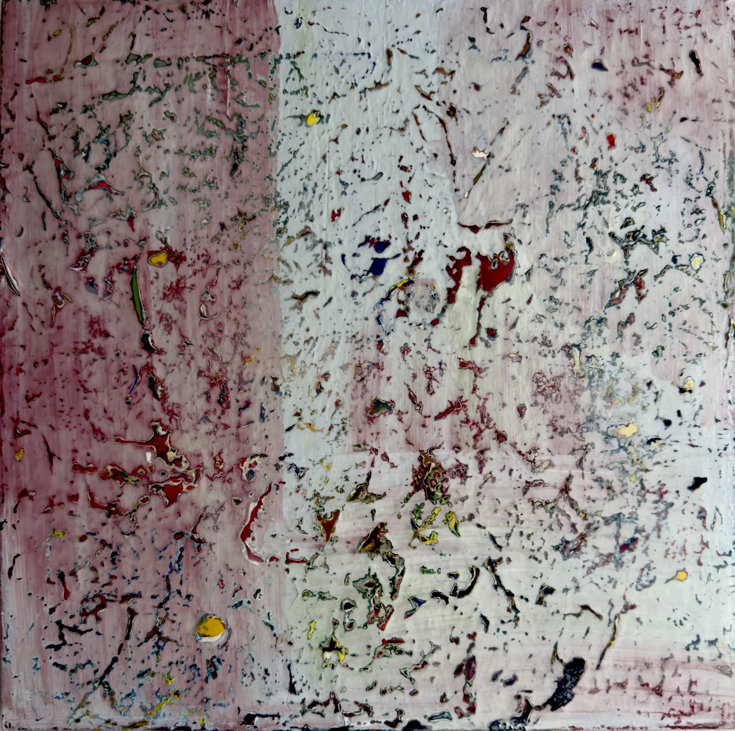 EXPOSED, acrylic on cradled wood panel, 12 x 12 in, 2025