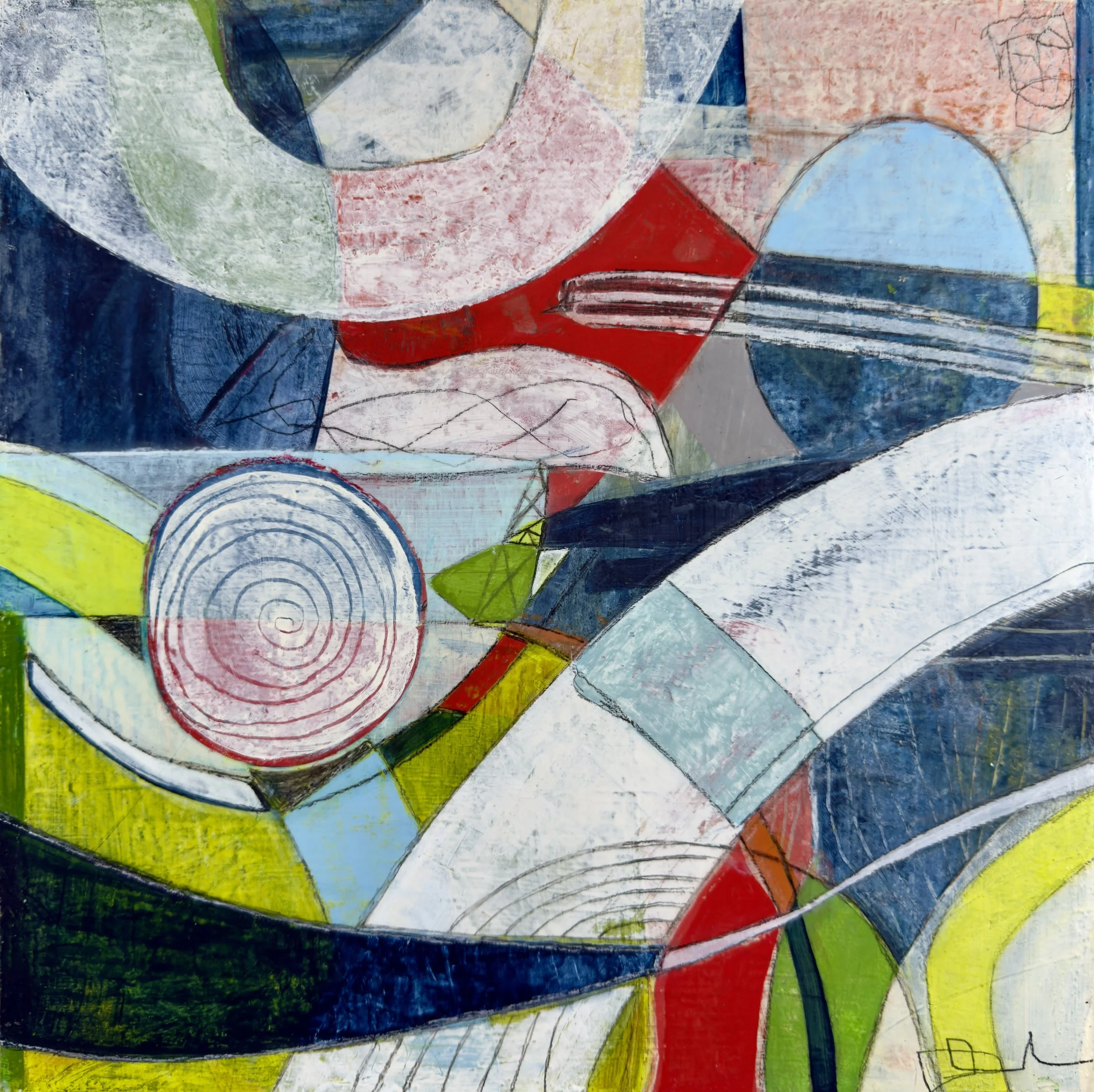 UNFOLDING, acrylic on cradled wood panel, framed, 12 x 12 in, 2025, NFS