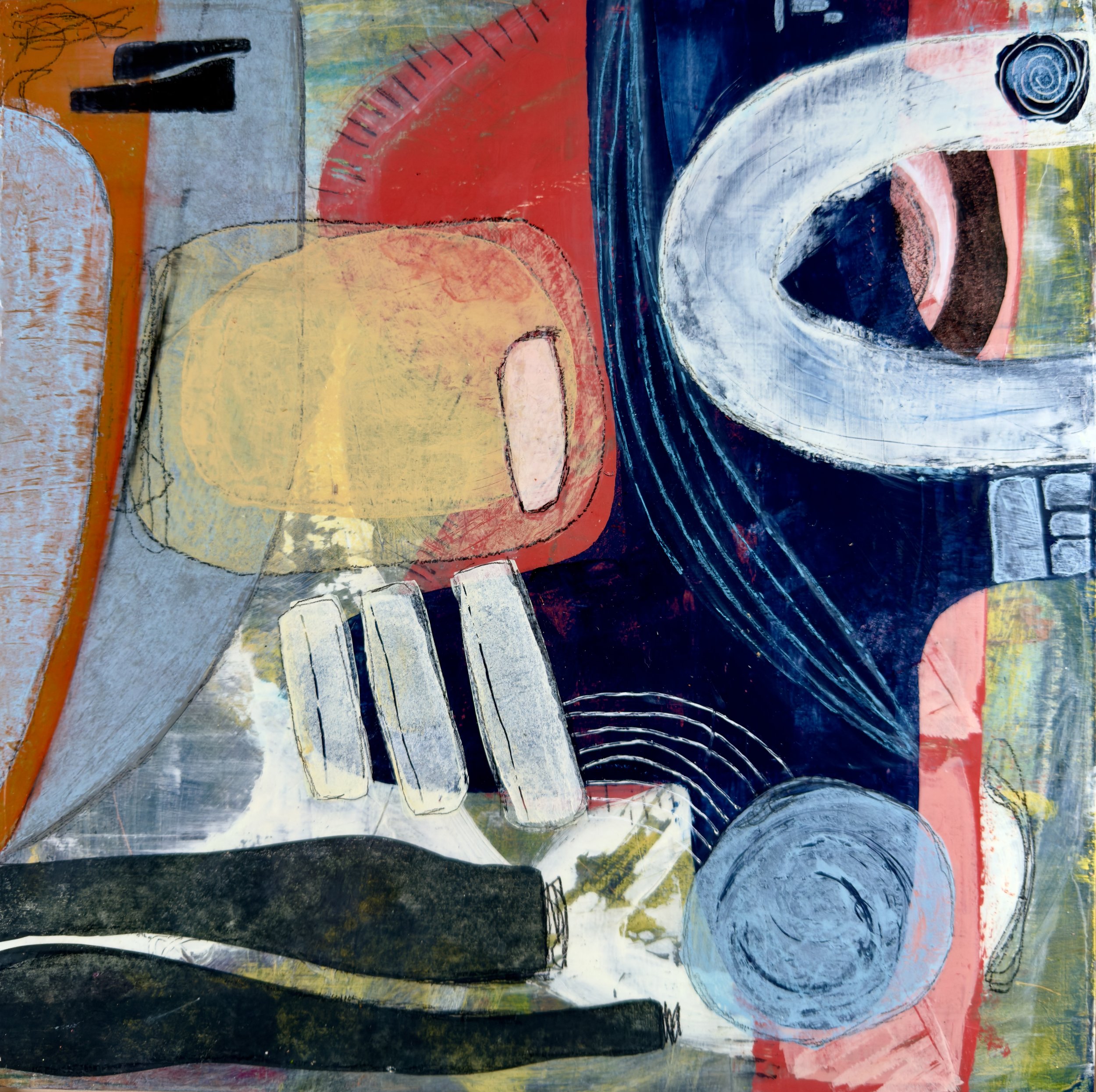 LISTENING, acrylic on cradled wood panel, framed, 12 x 12 in, 2025, NFS