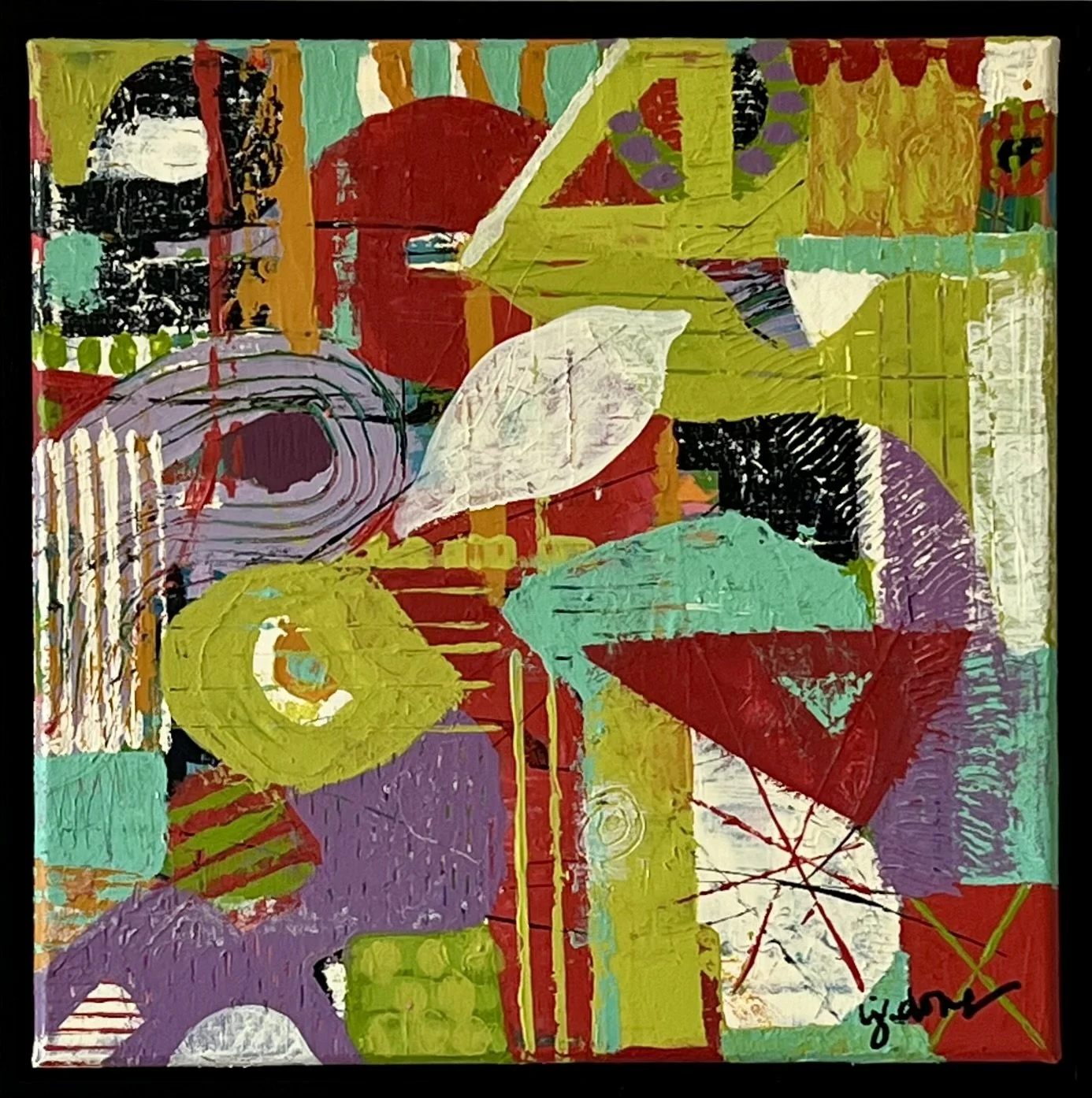 ALLUVIAL TAPESTRY, acrylic on canvas, framed, 12 x 12 in, 2024