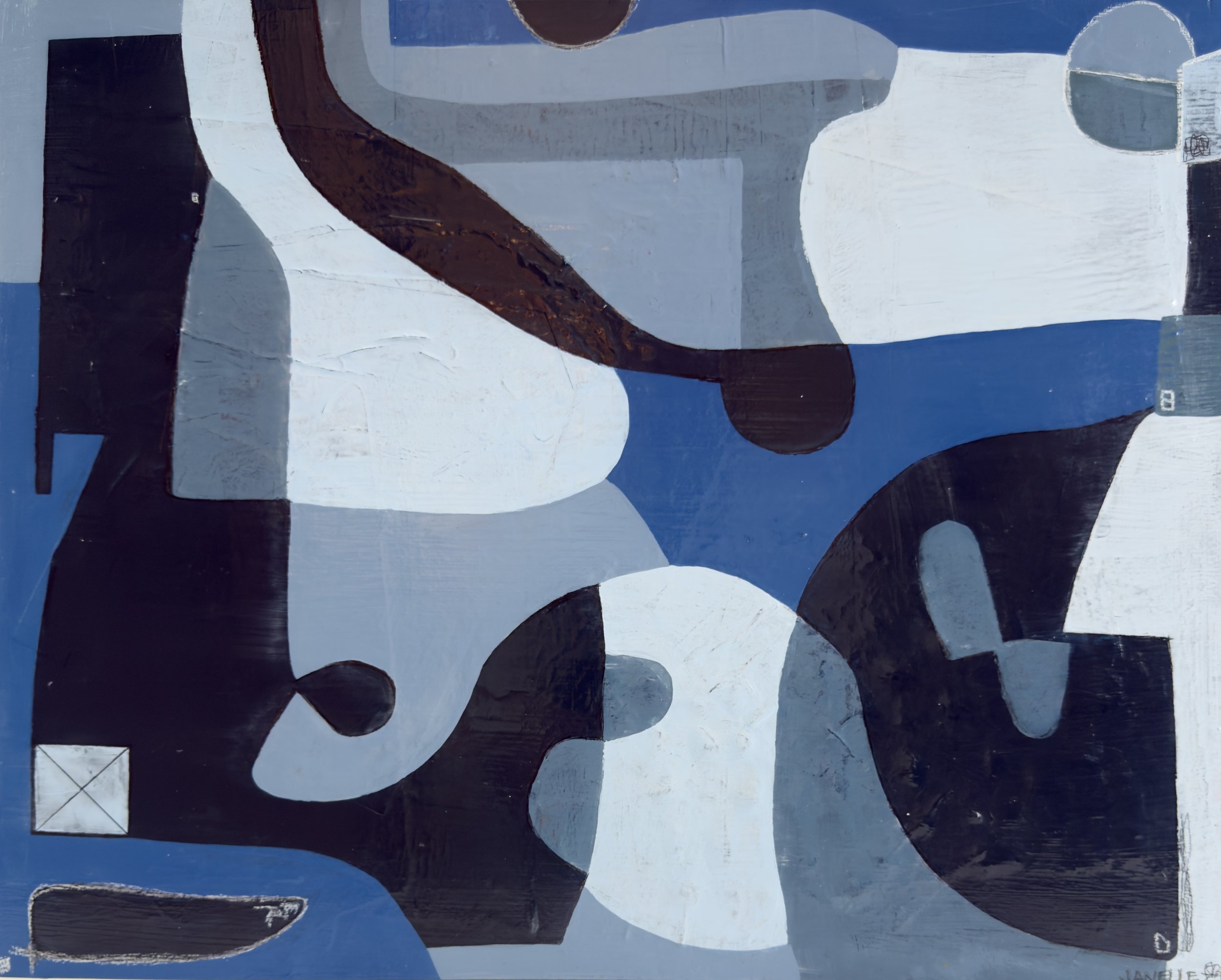 PUZZLED NO. 6, acrylic + mixed-media on wood, 20 x 16 in, 2025