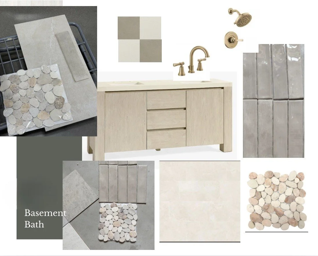 Organic, natural, neutral bathroom with champagne bronze fixtures