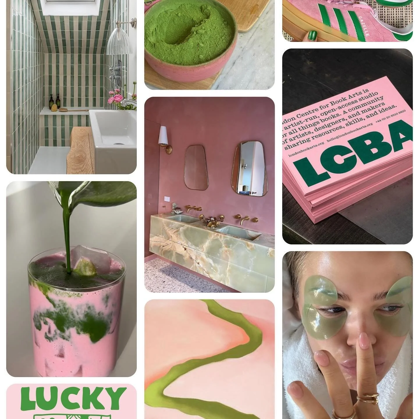 Colour combo crush of the month &mdash; inspired by strawberry matcha and my Adidas gazelles. Give me alllll the pink &amp; green 🫶🏽🫶🏽