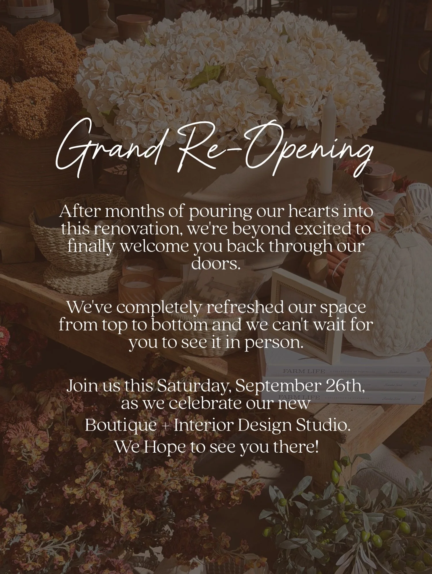 We hope to see you this Saturday, 9/26 as we re-open our shoppe! 
Come join us from 9am-2pm🤎

We&rsquo;re so excited to be back after taking the summer to renovate our space. Shop home decor, gifts, furniture, pillows, lighting, bedding, fall, Hallo