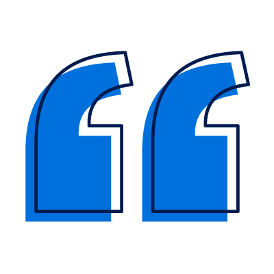Blue stylized quotation marks with a black background.