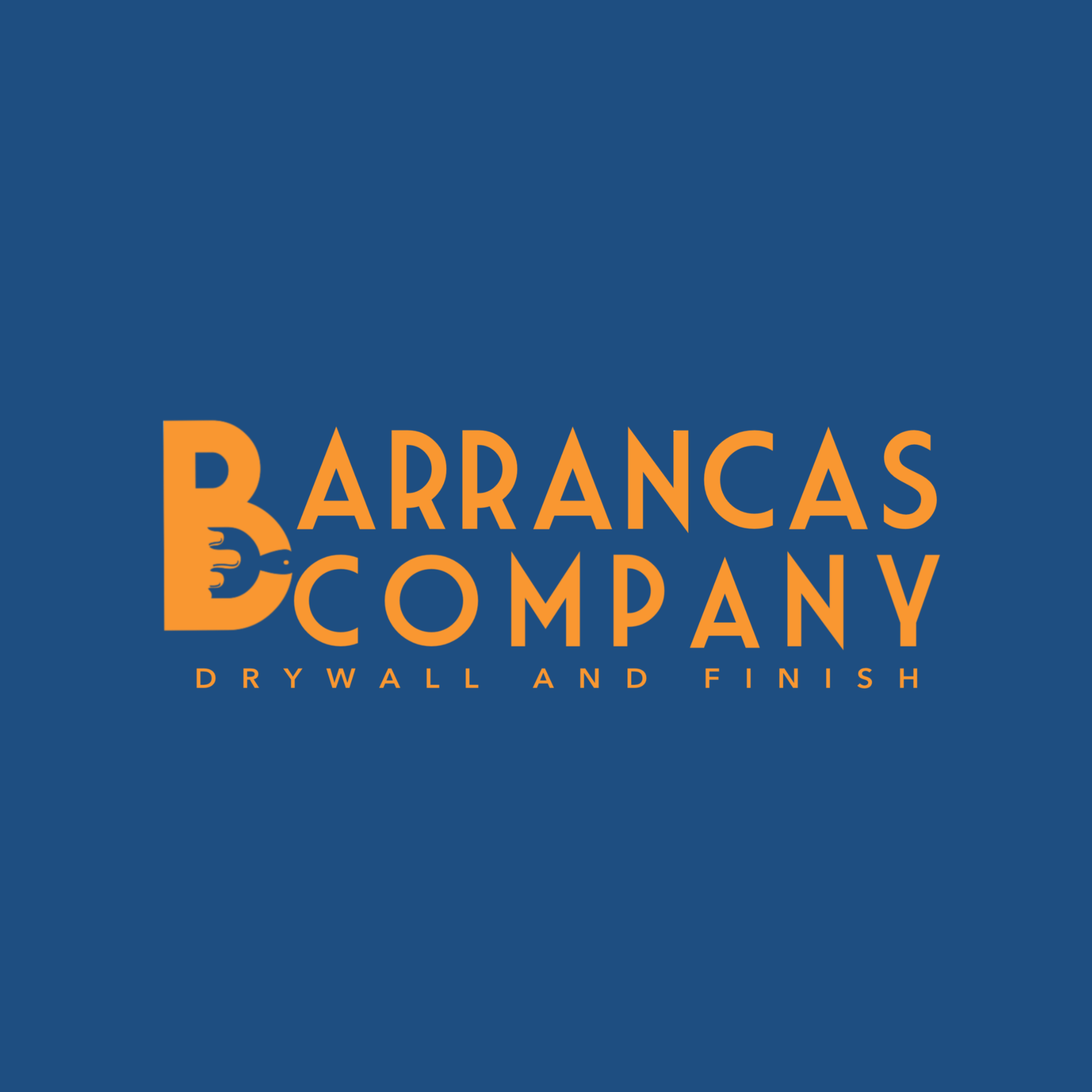Logo of Barrancas Company with the text "Drywall and Finish" on a blue background.