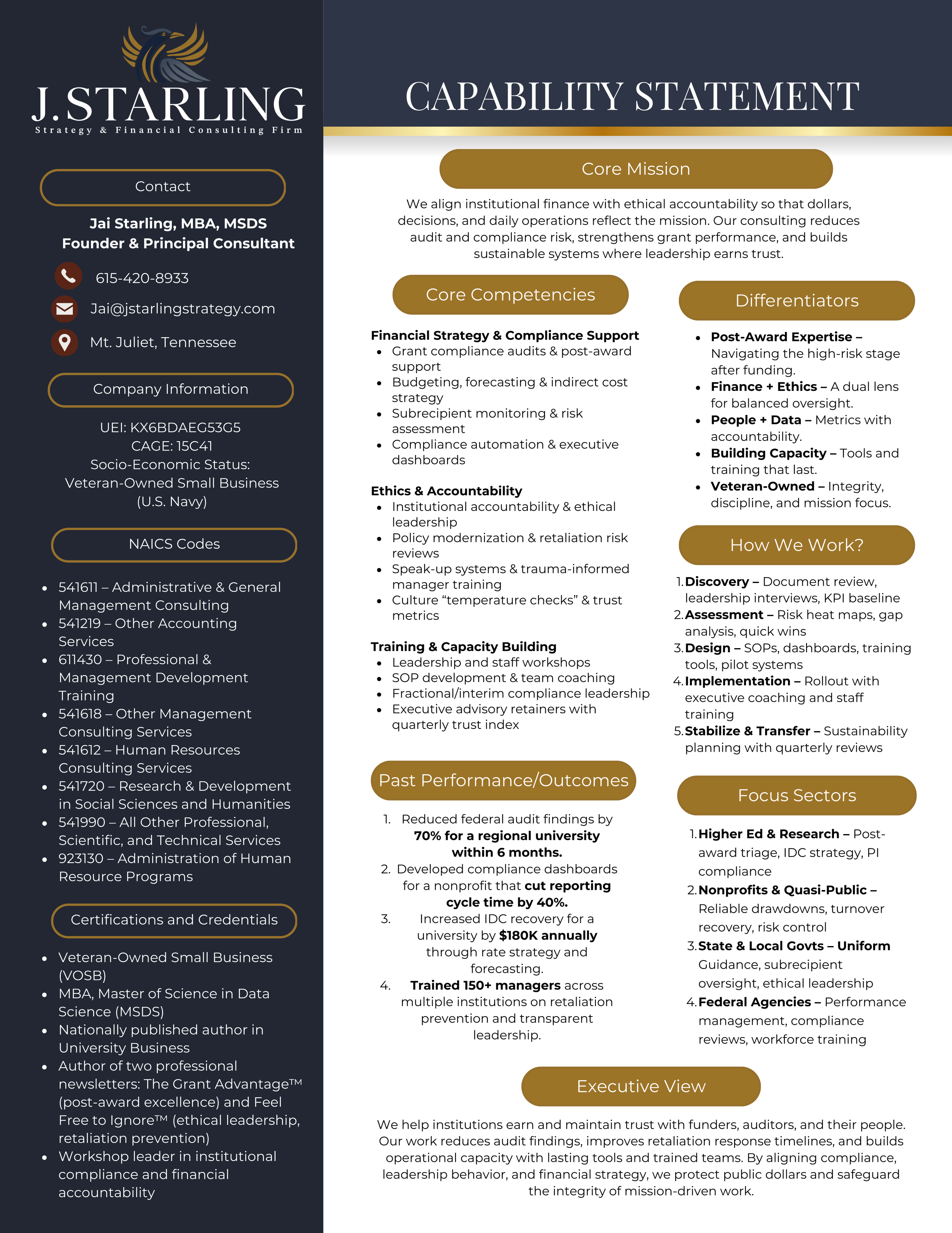 Capability Statement for J.Starling Strategy
