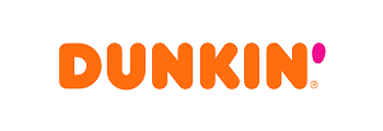 Dunkin' logo in orange and pink text