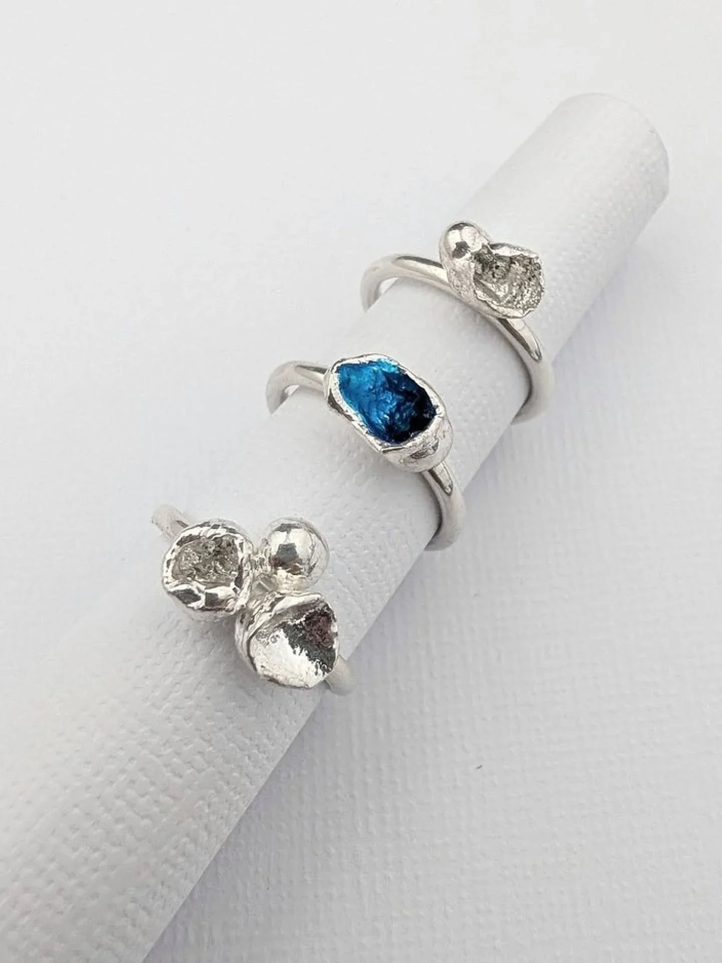 MOLTEN RAIN collection 🌧️

Our Molten Rain designs are unique &amp; cannot be replicated due to the metalsmithing technique used to make them. Water casting is where molten metal is poured directly into cold water causing the liquid metal (silver) t