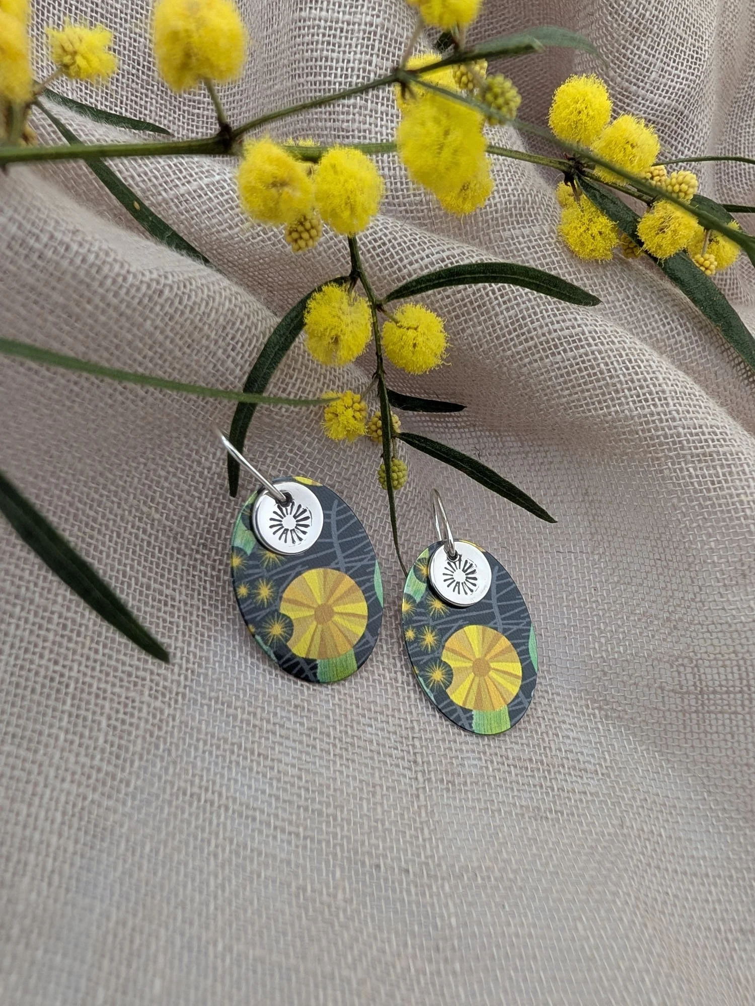 BUSH WALK – Wattle silver stamped earrings