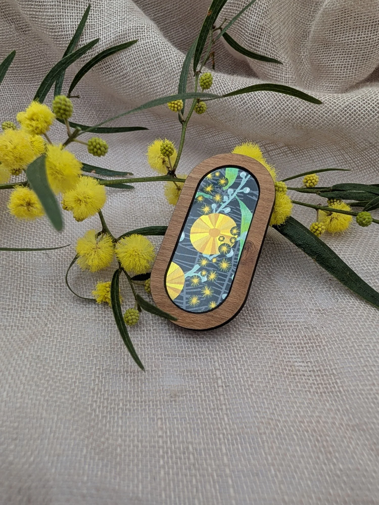 BUSH WALK – Wattle timber brooch