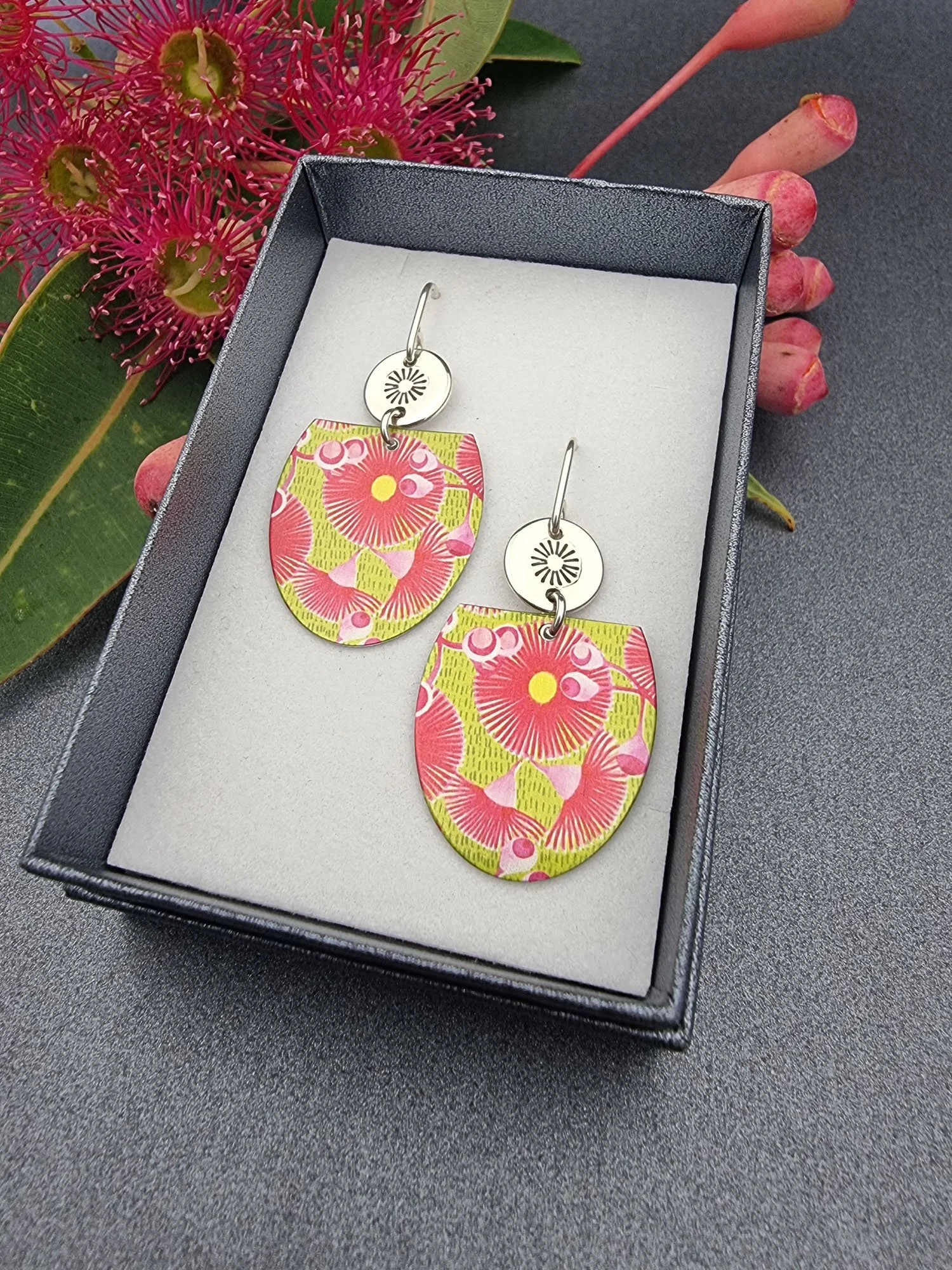 BUSH WALK – Gum Blossom silver stamped earrings
