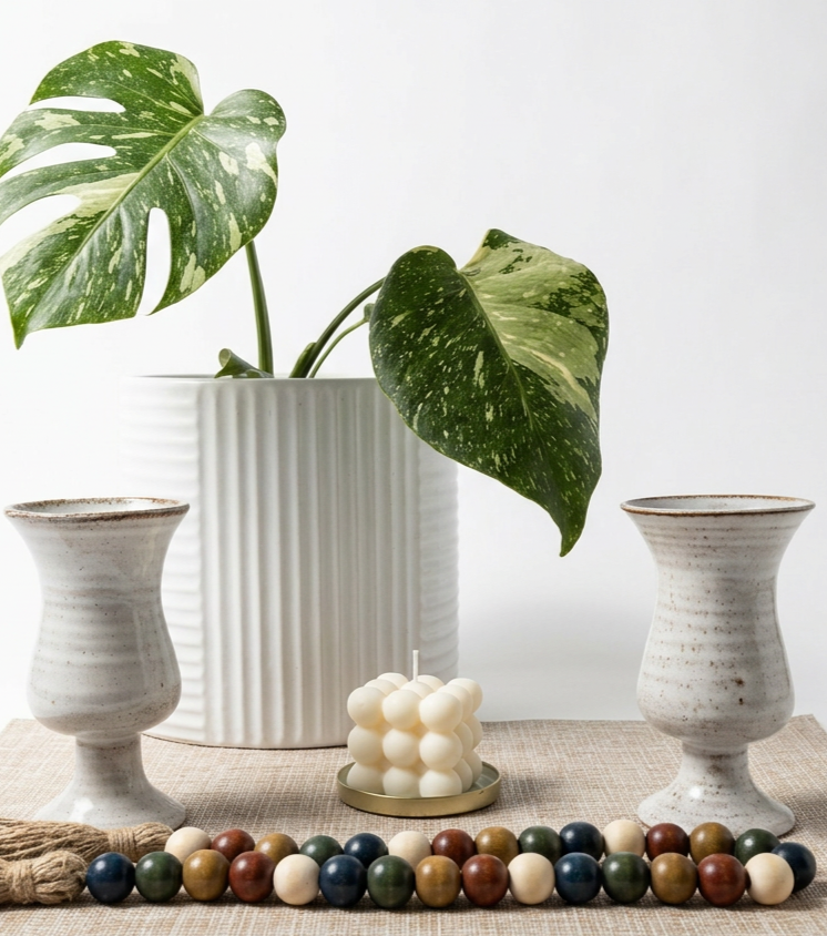 Boho Speckled Ceramic Decor paired with Monstera