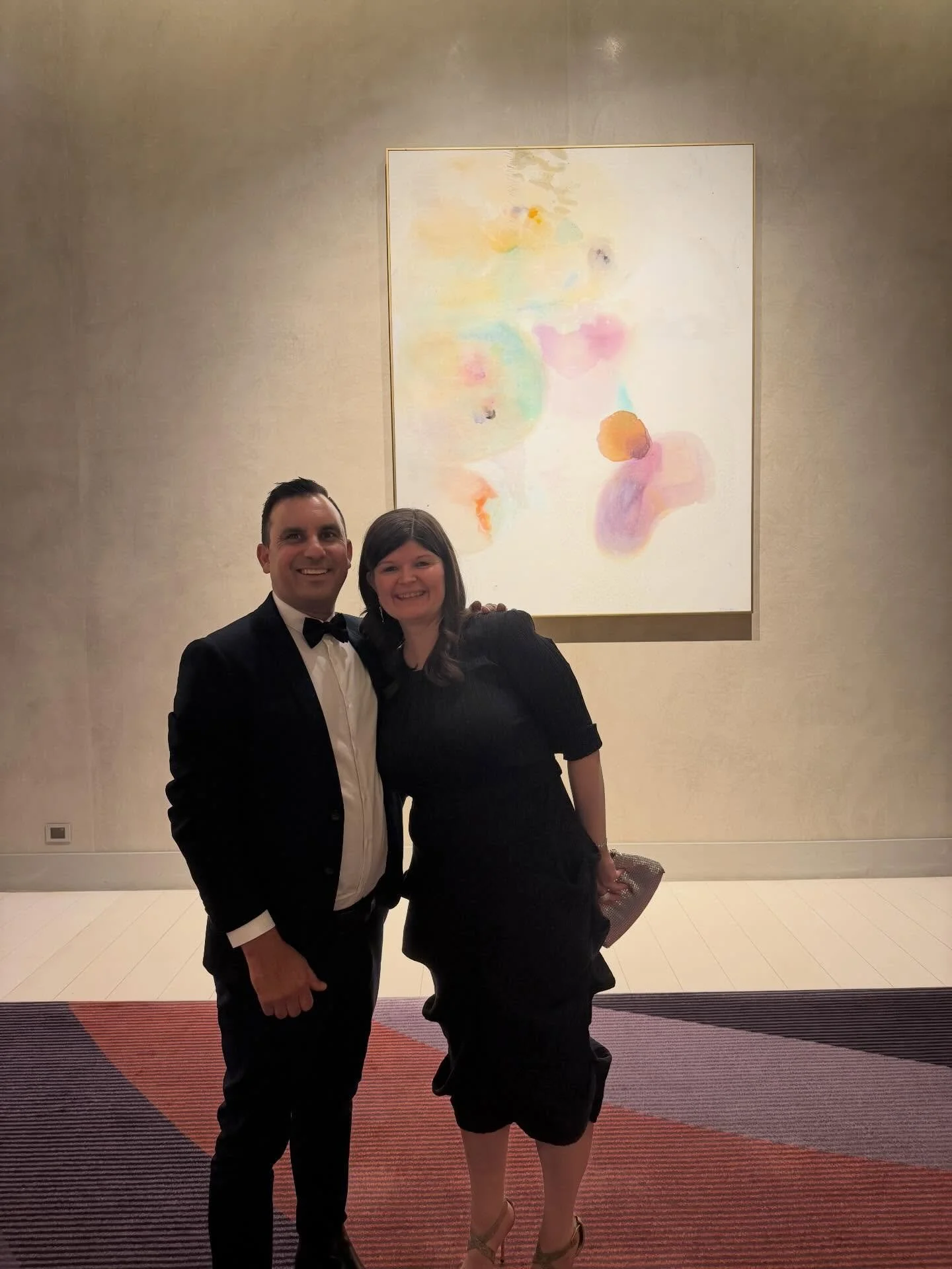 So @mattkwillson and I attended the WA Business Awards last week. We had so much fun we didn&rsquo;t take any photos&hellip; except for us in front one of @melissamladin&rsquo;s exquisite abstracts (&ldquo;Jewel in the Crown&rdquo;, 2016)  that hangs